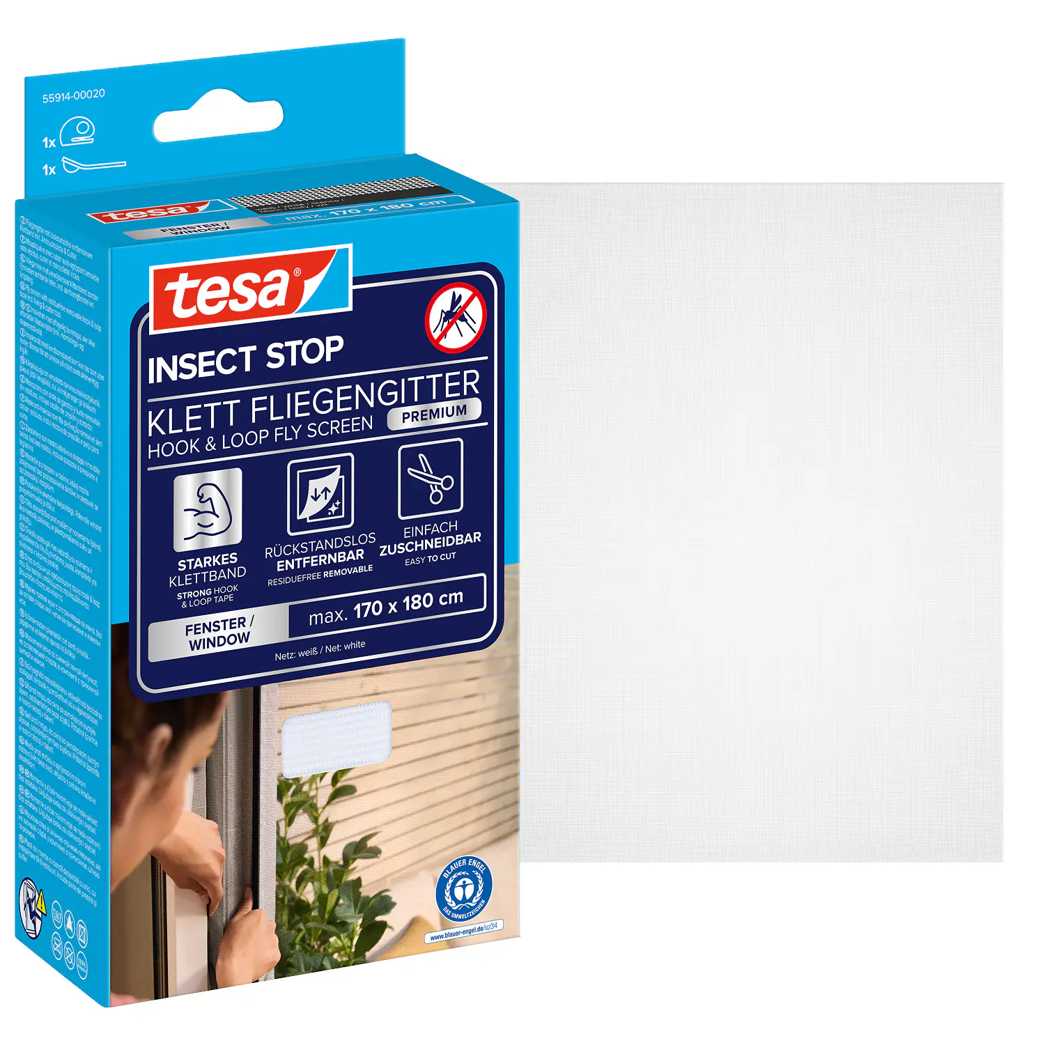tesa Fliegenschutz-Fenster Comfort 170 x 180 cm weiß kürzbar