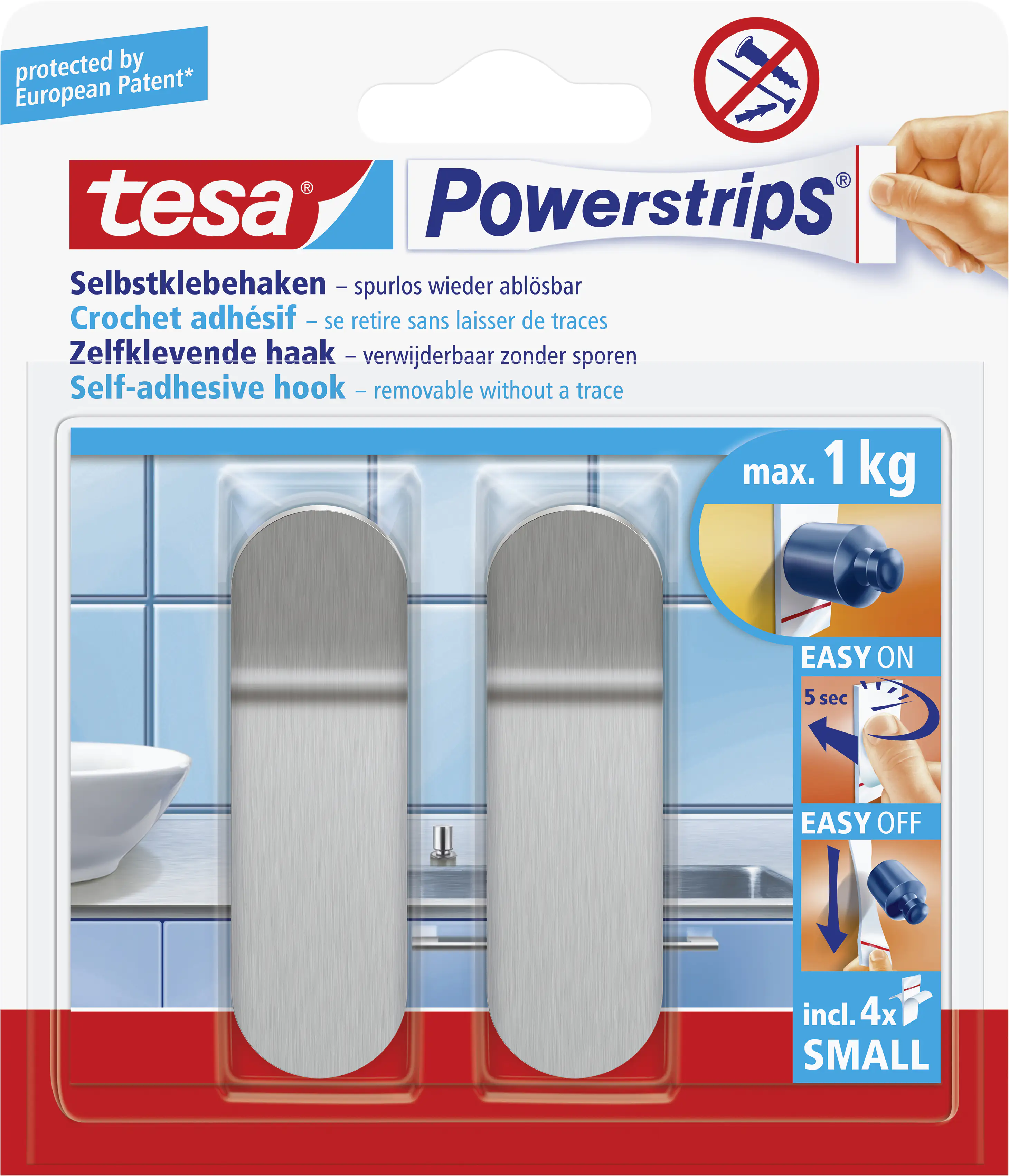 tesa Powerstrips Haken Small rechteckig, Edelstahl tesa Powerstrips Haken Small rechteckig, Edelstahl