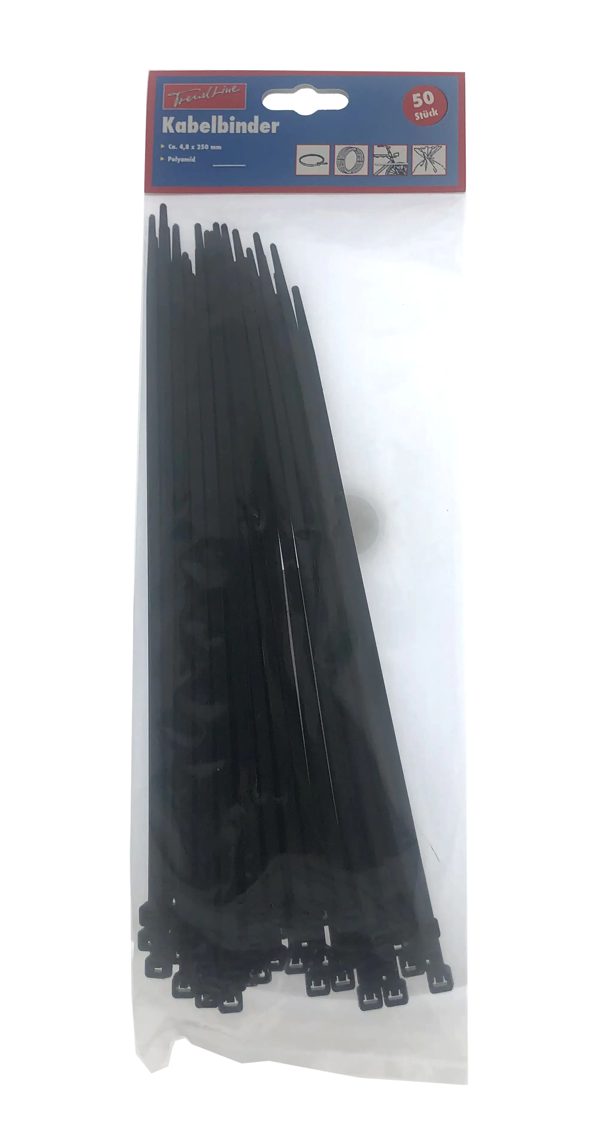 TrendLine Kabelbinder schwarz 4,8 x 250 mm, 50 Stück