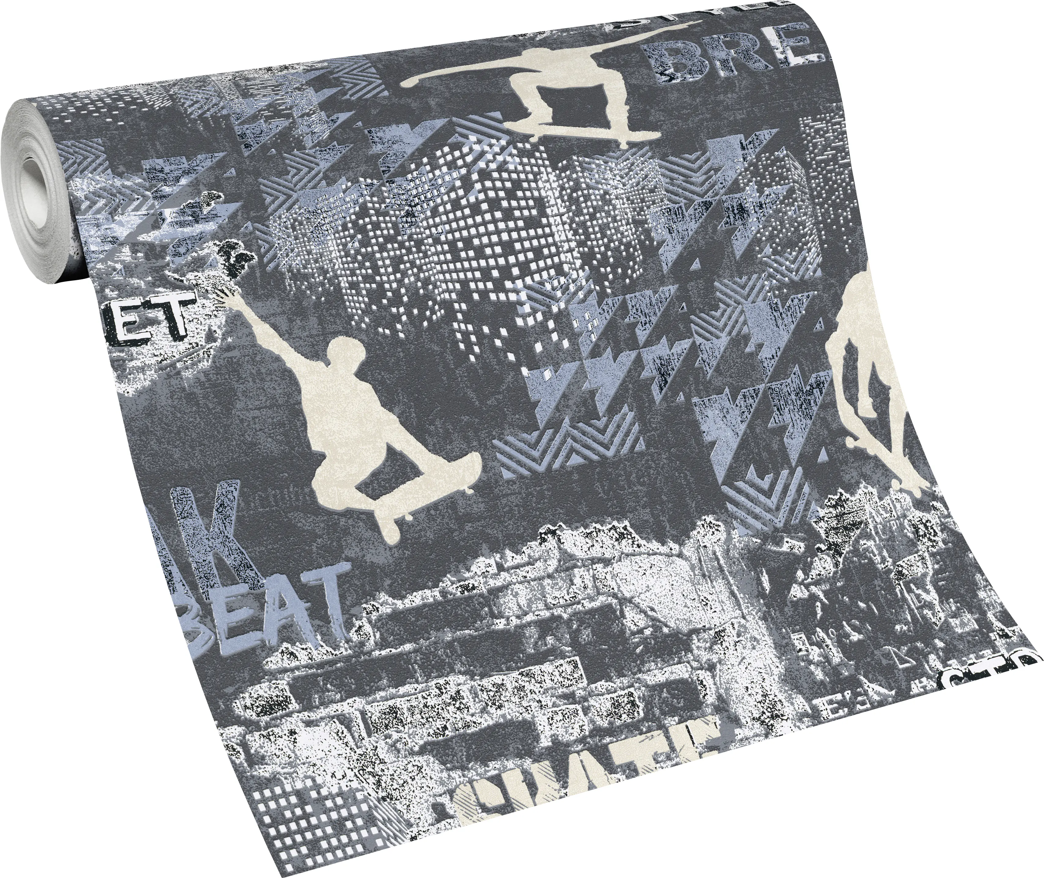 Erismann Vliestapete 10141-08 Kinderzimmer, Skateborad blau, 10,05 x 0,53 m