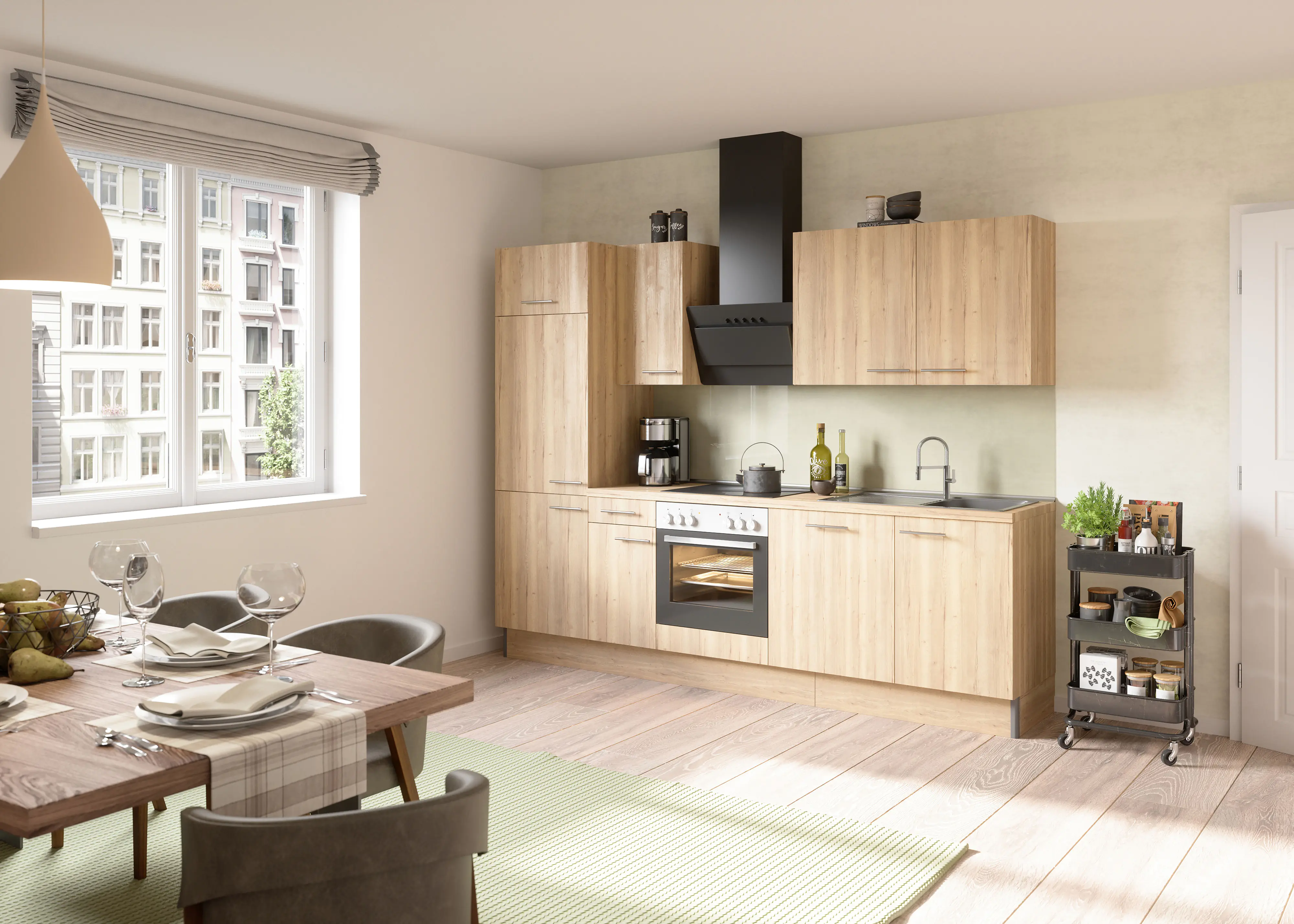 Optifit Küchenzeile Erik mit E-Geräte Wildeiche 270 cm