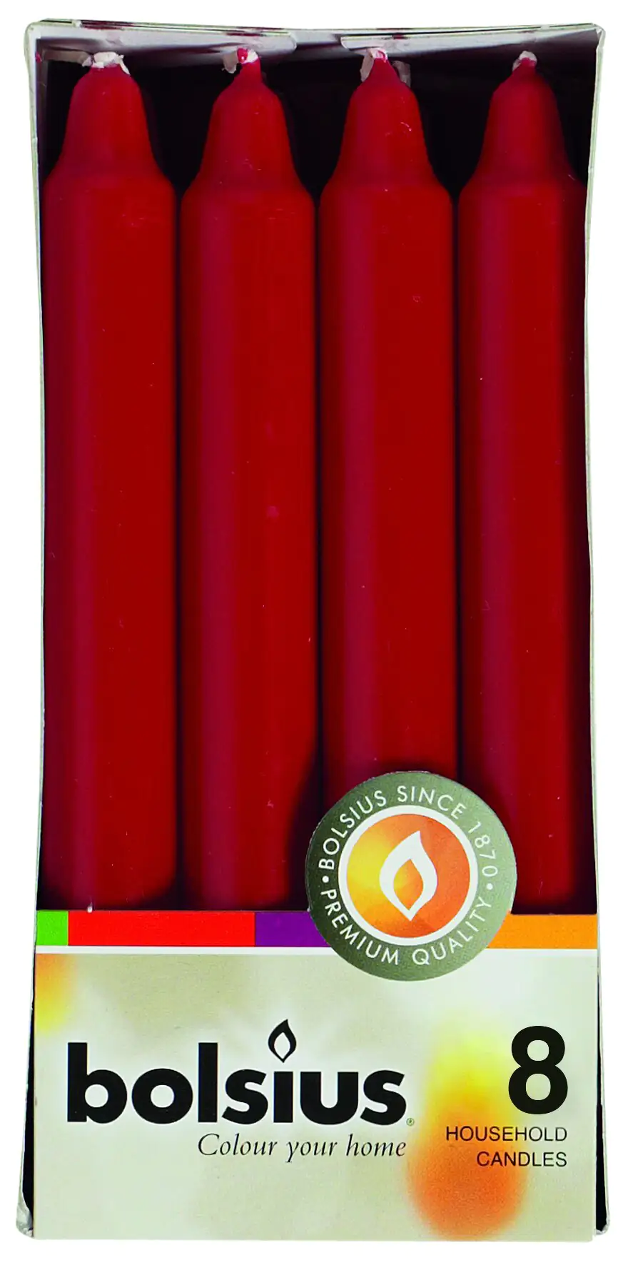 Bolsius Haushaltskerzen altrot, Höhe 18 cm, Ø 2,13 cm, 8er Pack