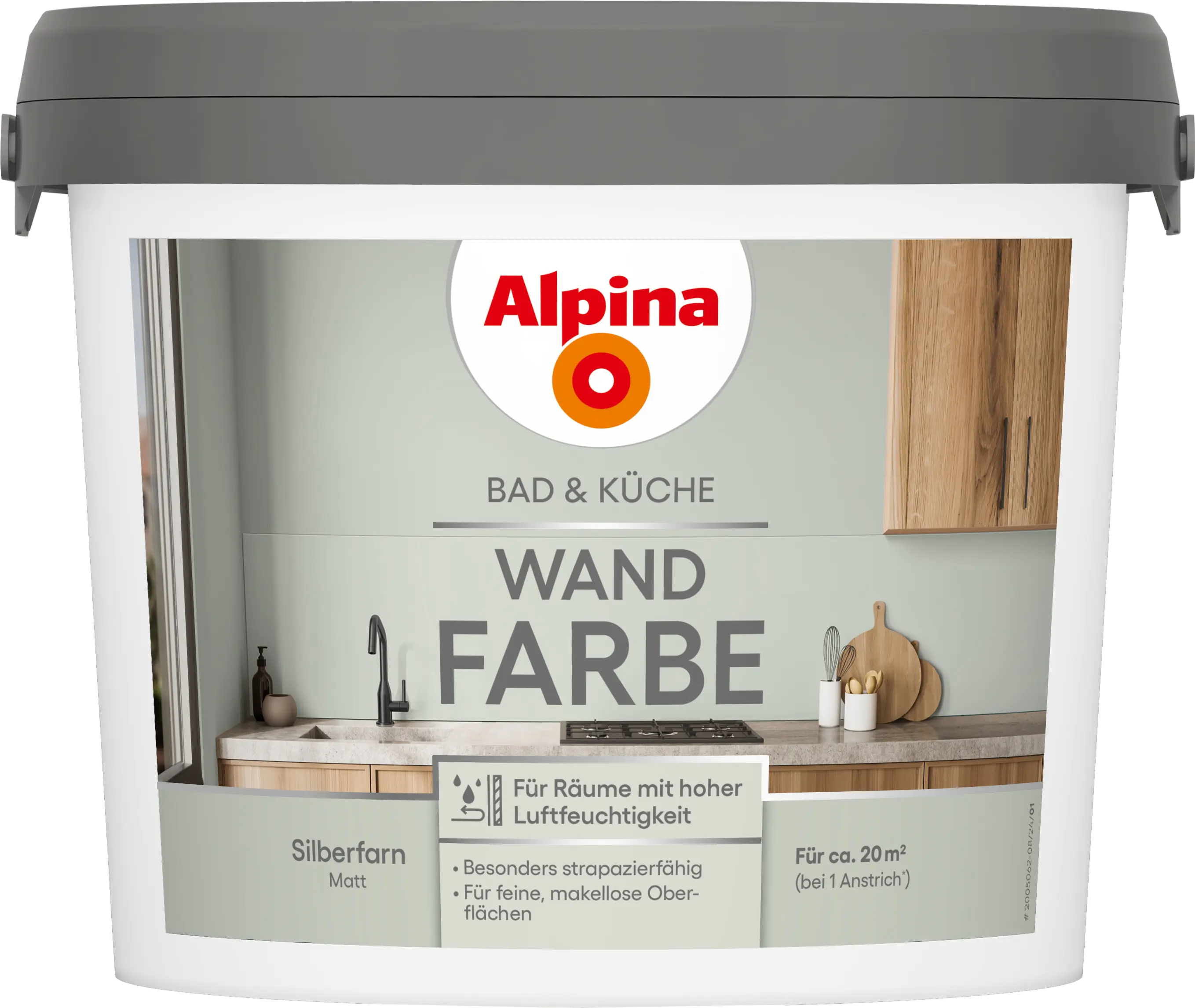 Alpina Wandfarbe für Küche & Badezimmer Silberfarn 2,5 L