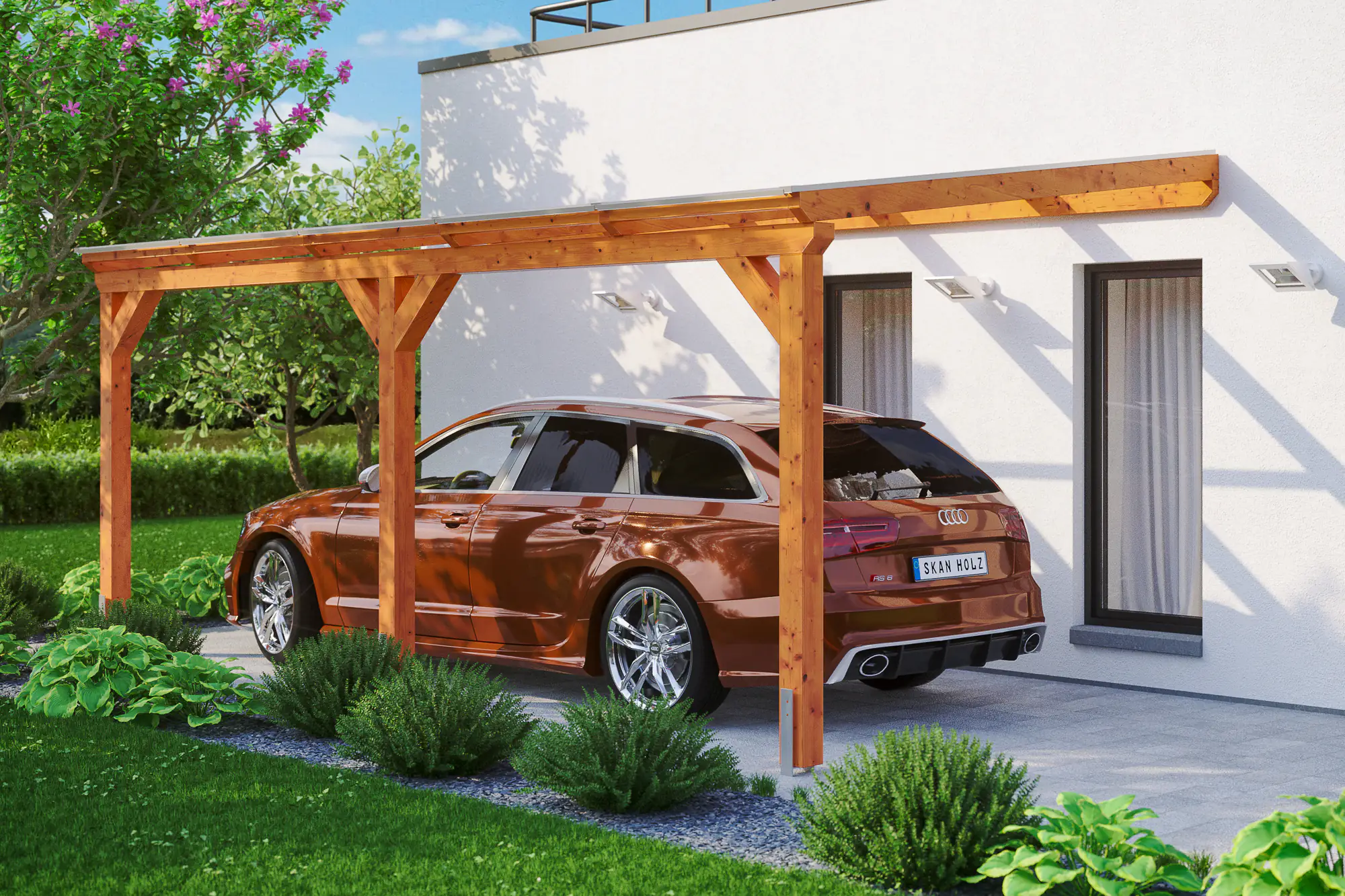 SKAN HOLZ Carport Vogtland 300 x 541 cm, lasiert in Eiche hell