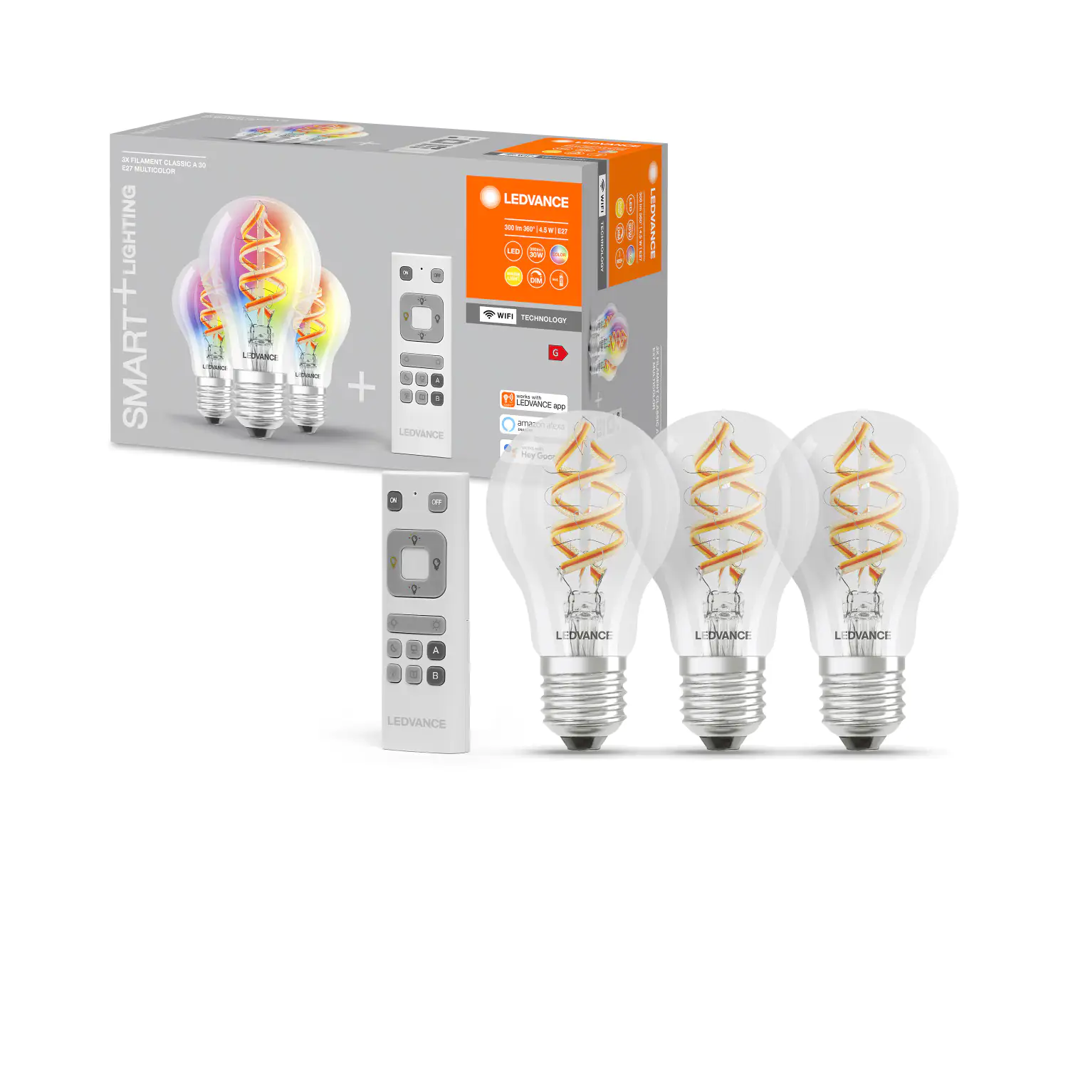 4058075723306 Ledvance LED Leuchtmittel Smart+ WiFi 3er Set E27, RGBW, Kolbenform, 4,5 W