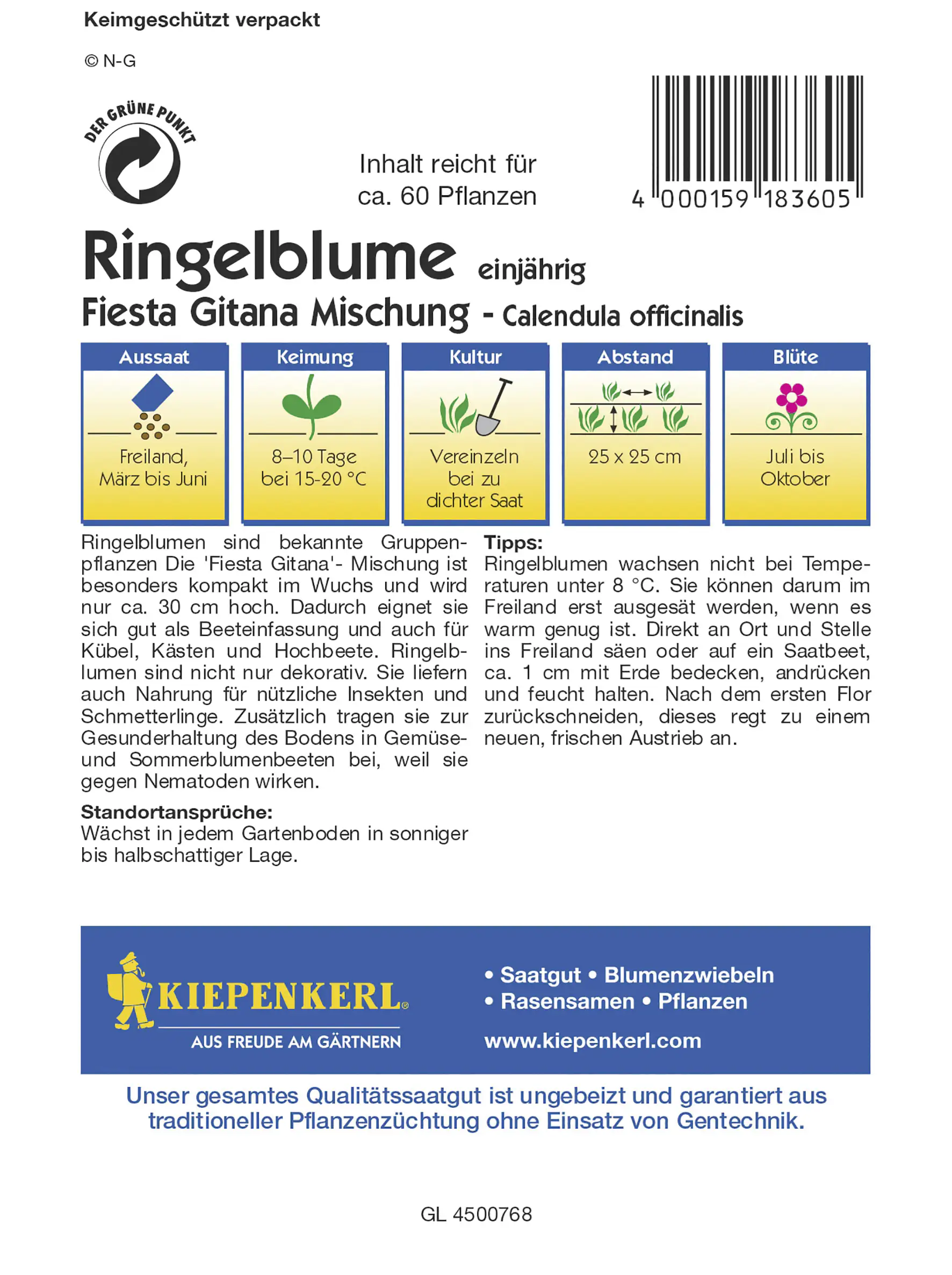 Kiepenkerl Ringelblume Fiesta Gitana Inhalt reicht für ca. 60 Pflanzen Kiepenkerl Ringelblume Fiesta Gitana Inhalt reicht für ca. 60 Pflanzen