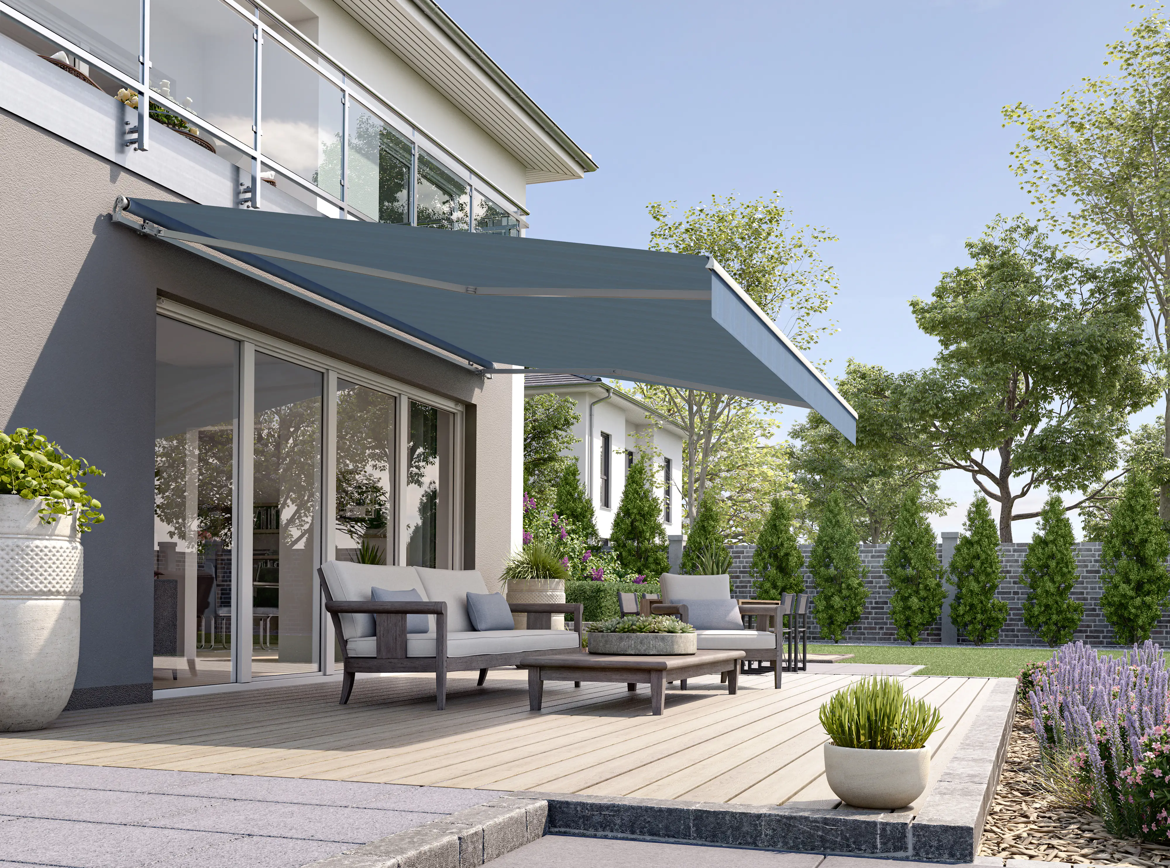 Gelenkarmmarkise Classic blau-schwarz gestreift inkl. Handkurbel