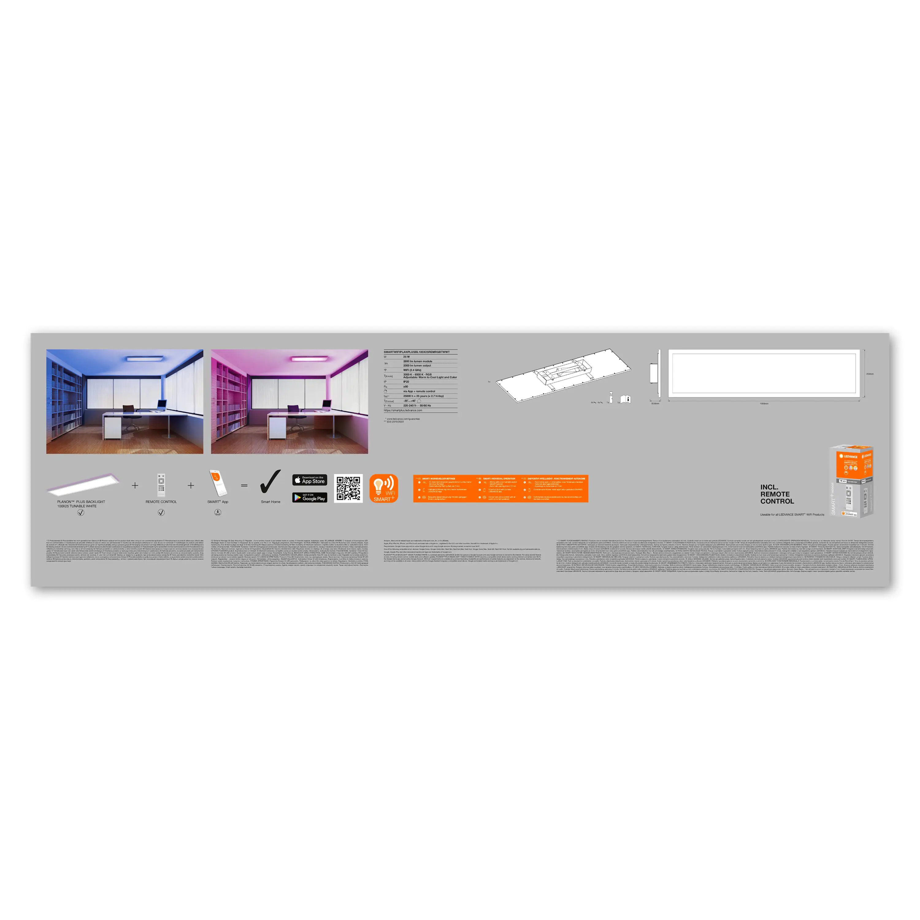 4058075650213_2 Ledvance LED Panel Smart+ WiFi Planon Plus silber 100 x 25 cm RGB-Backlight