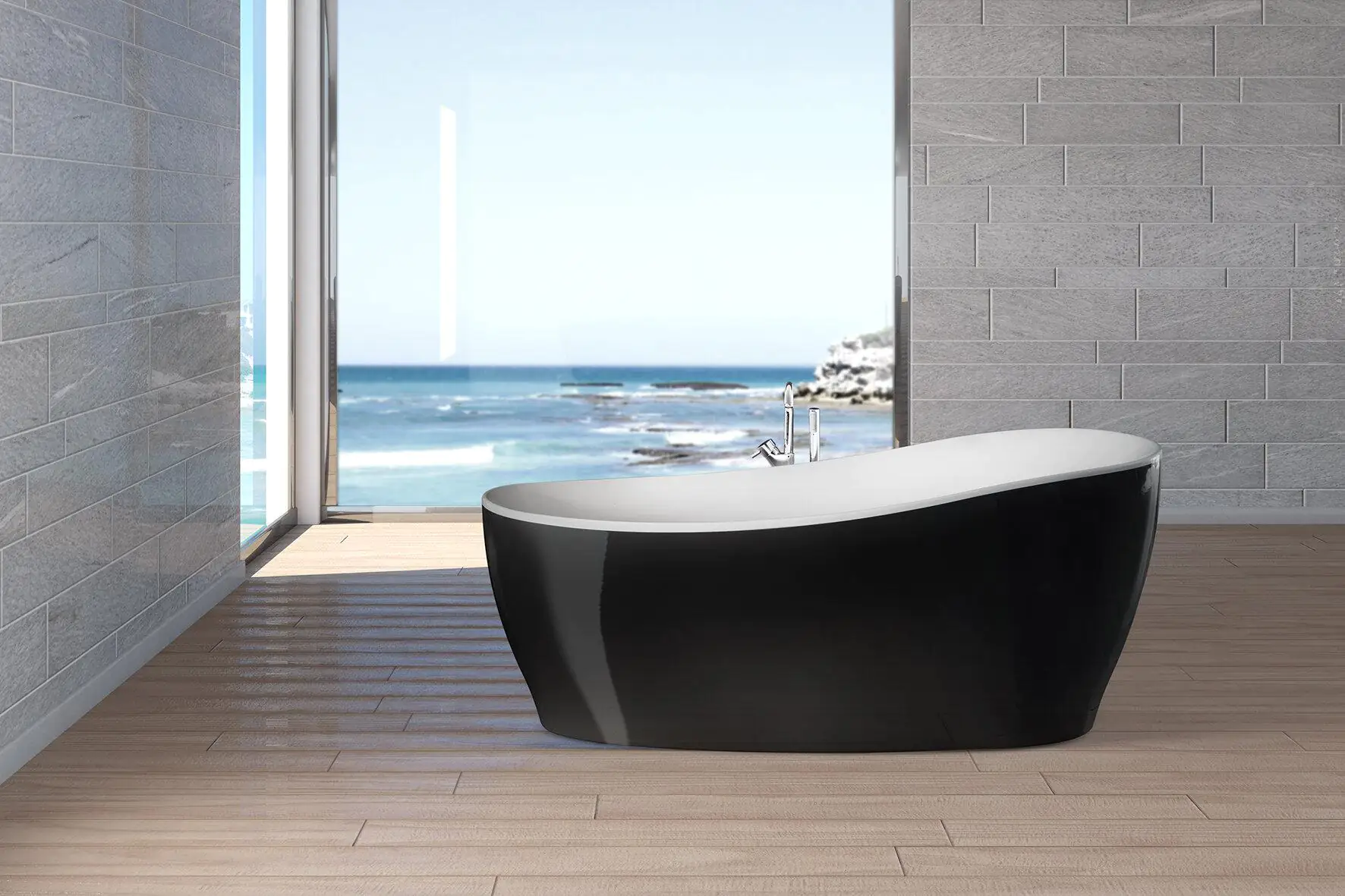 Ottofond Freistehende Badewanne Aviva 180 x 85 x 44 cm, schwarz/weiß