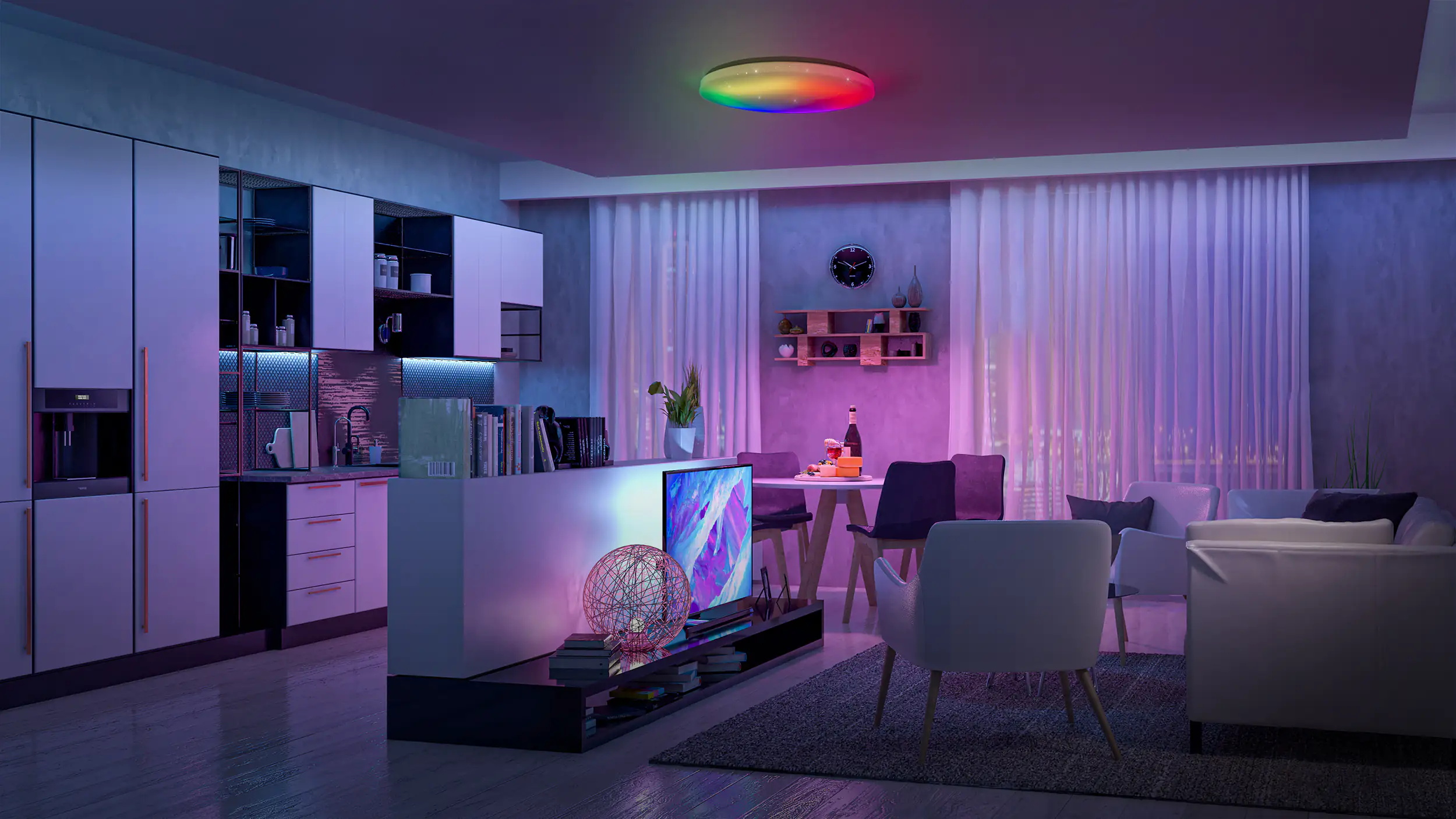 Näve LED Deckenleuchte Rainbow RGB Ø 60 cm Nachtlichtfunktion weiß