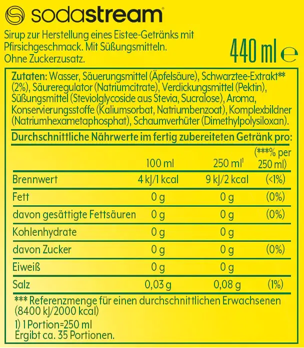 Sodastream Sirup Lipton Pfirsich ZERO Ice Tea 440 ml