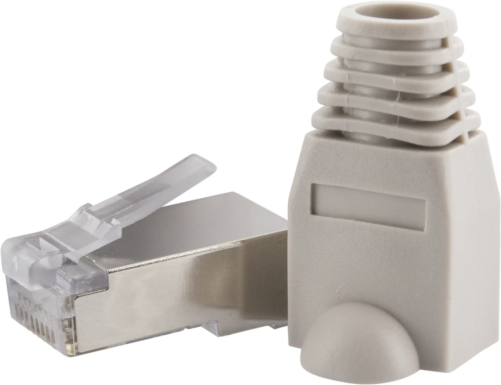Schwaiger CAT6 Netzwerkstecker Set NWST04 531 4 Stück grau, mit Kabelführung, 4x RJ45 Stecker