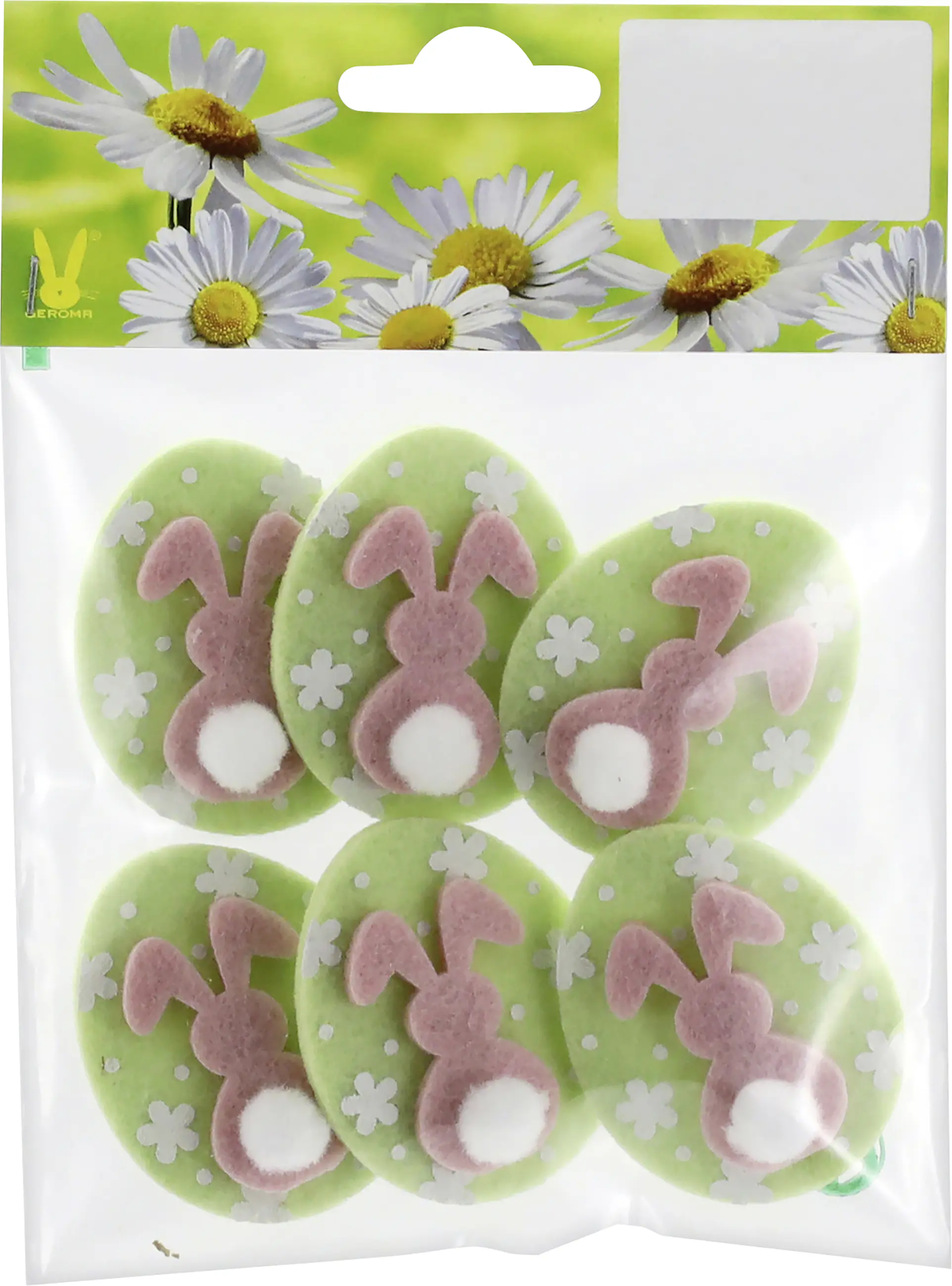 Osterdeko Filz Eier mit Hasen 4,5 x 4 cm 6 Stück hellgrün rosa