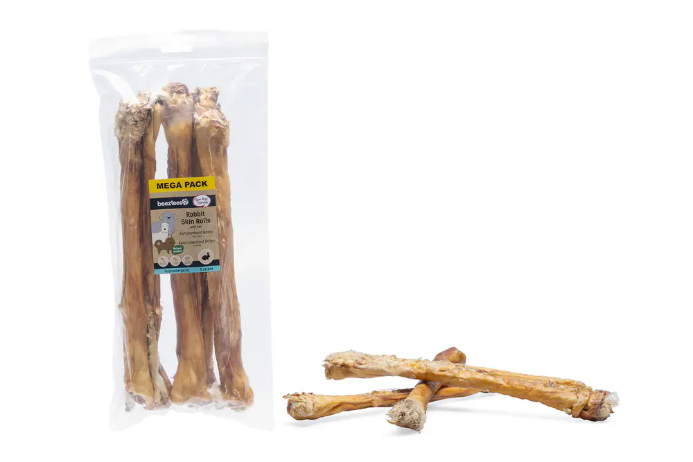 Beeztees Hundeleckerli Kaninchenhaut Rolle mit Fell glutenfrei 5 Stück