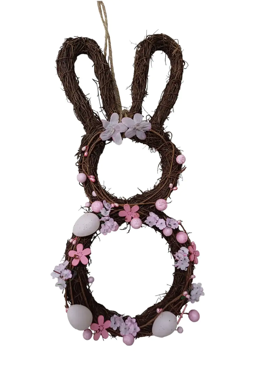 TrendLine Deko Osterhase Rattan 36 x 17 cm braun rosa gelb