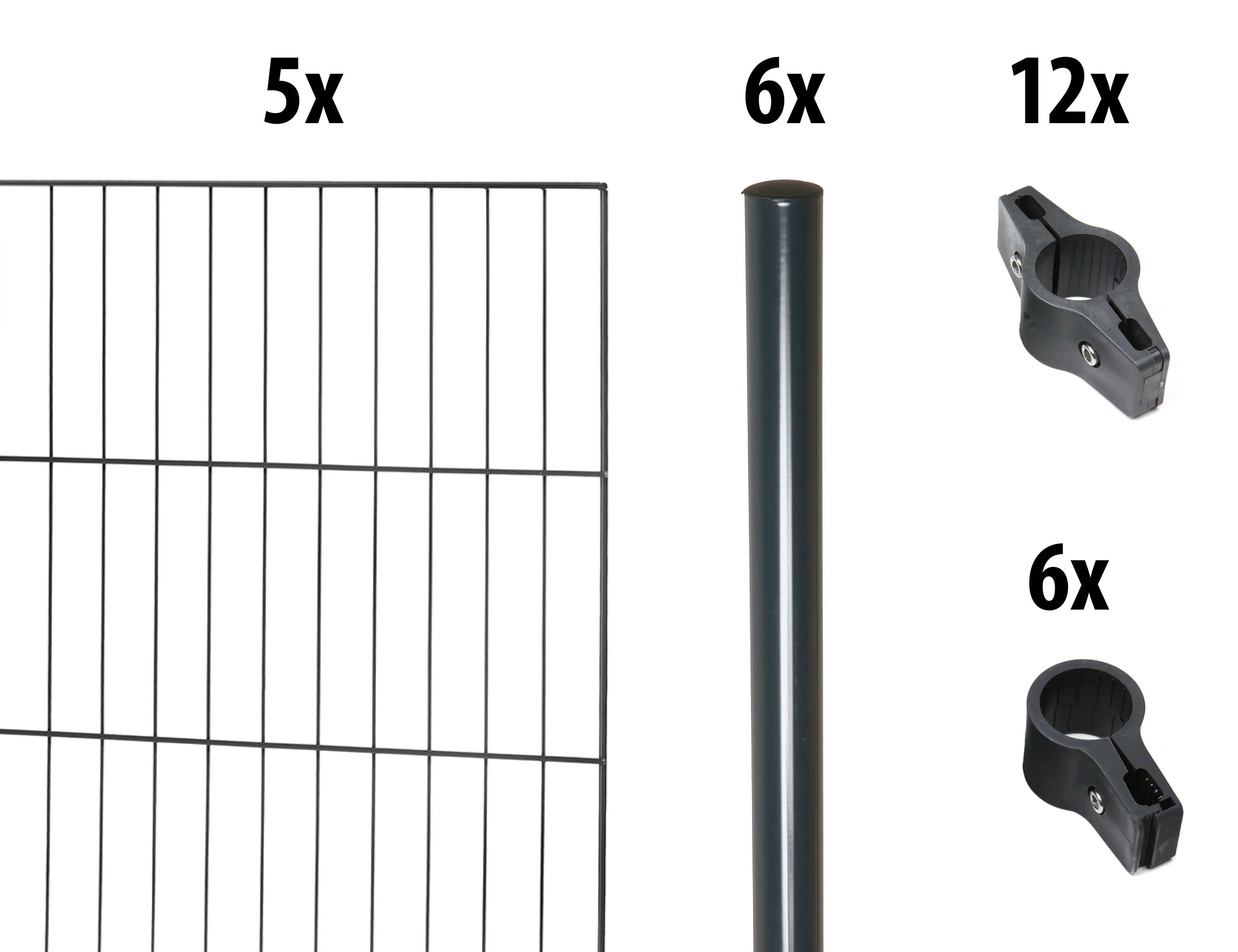 Floraworld Einstabmatten-Zaun Set Classic 10 m 200 x 100 cm inkl. 6 Pfosten 150 cm anthrazit