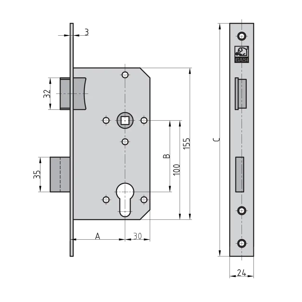 Basi Einsteckschloss ES 925 PZW links