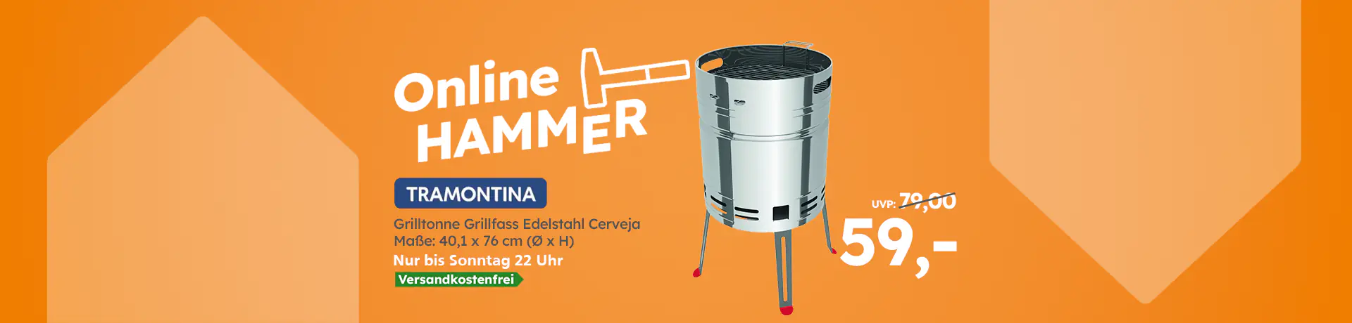 Online HAMMER: TRAMONTINA Grilltonne Edelstahl Cerveja, 40,1 x 76 cm, -25 %, 59 € statt UVP 79 €, versandkostenfrei, bis So. 22 Uhr.