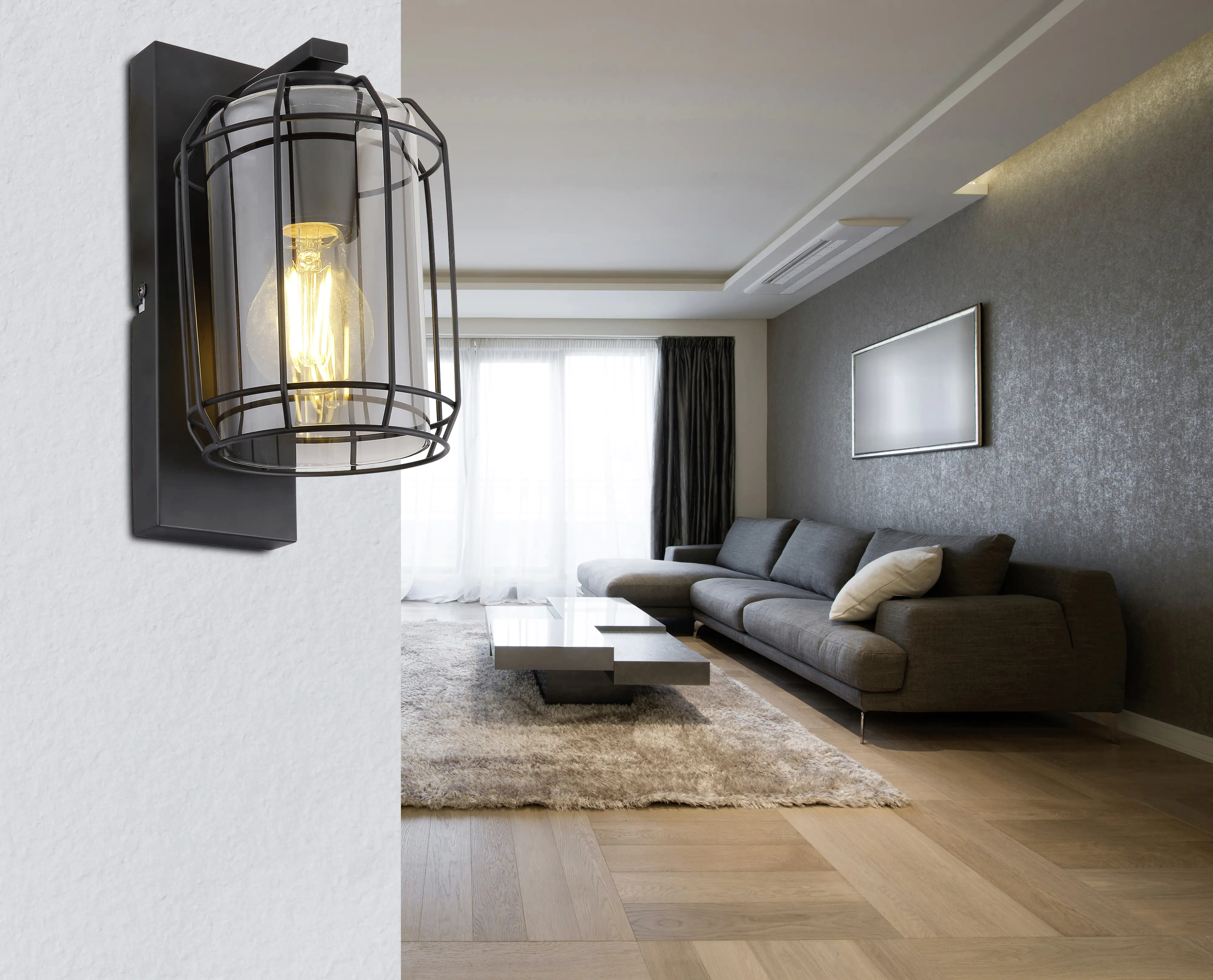 Globo Wandleuchte Kammi schwarz 25 x 13 cm E 27, max. 60 W, dimmbar