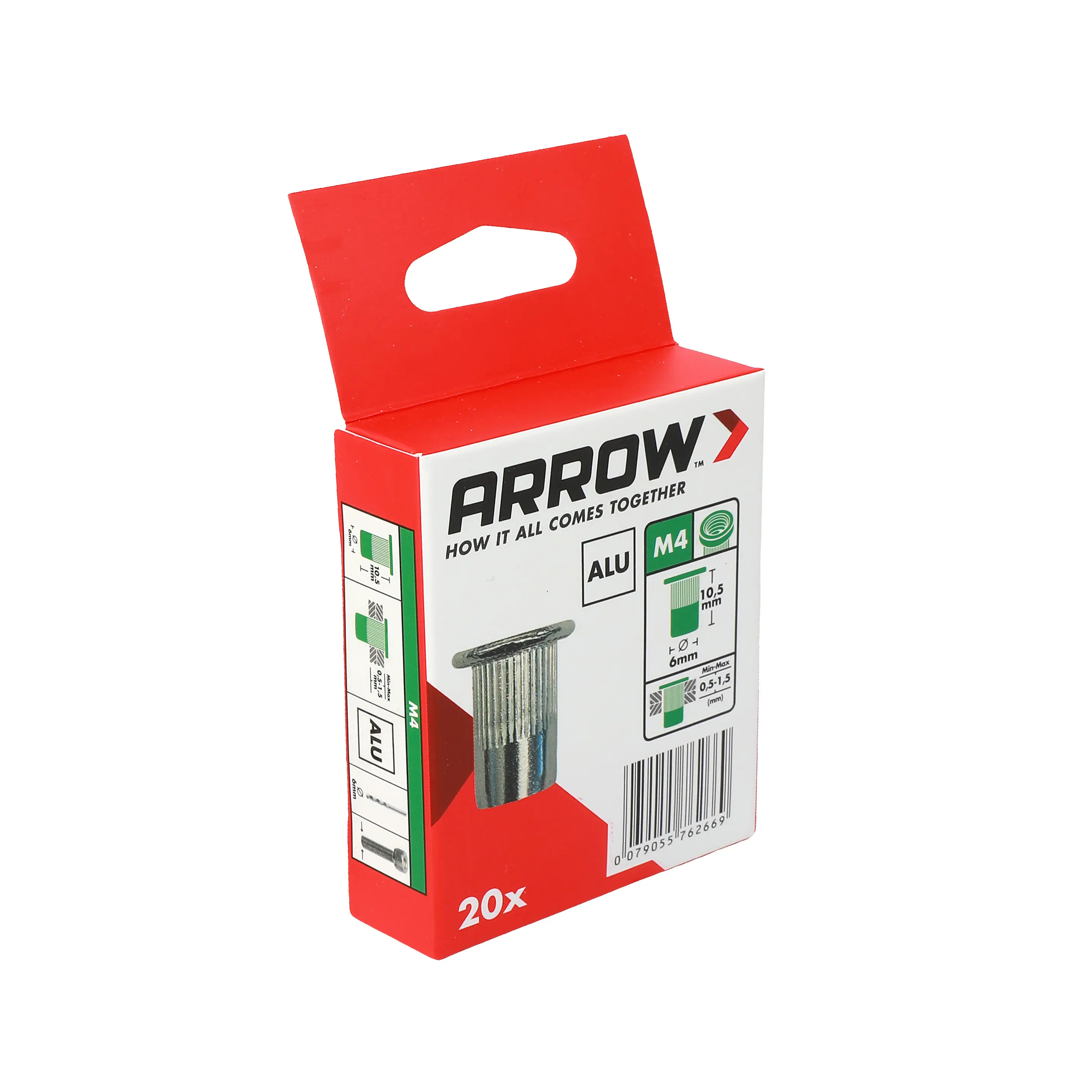 Arrow Blindnietmutter Typ RN Ø 6 x 10,5 mm mit M4 Gewinde Aluminium 20 Stück