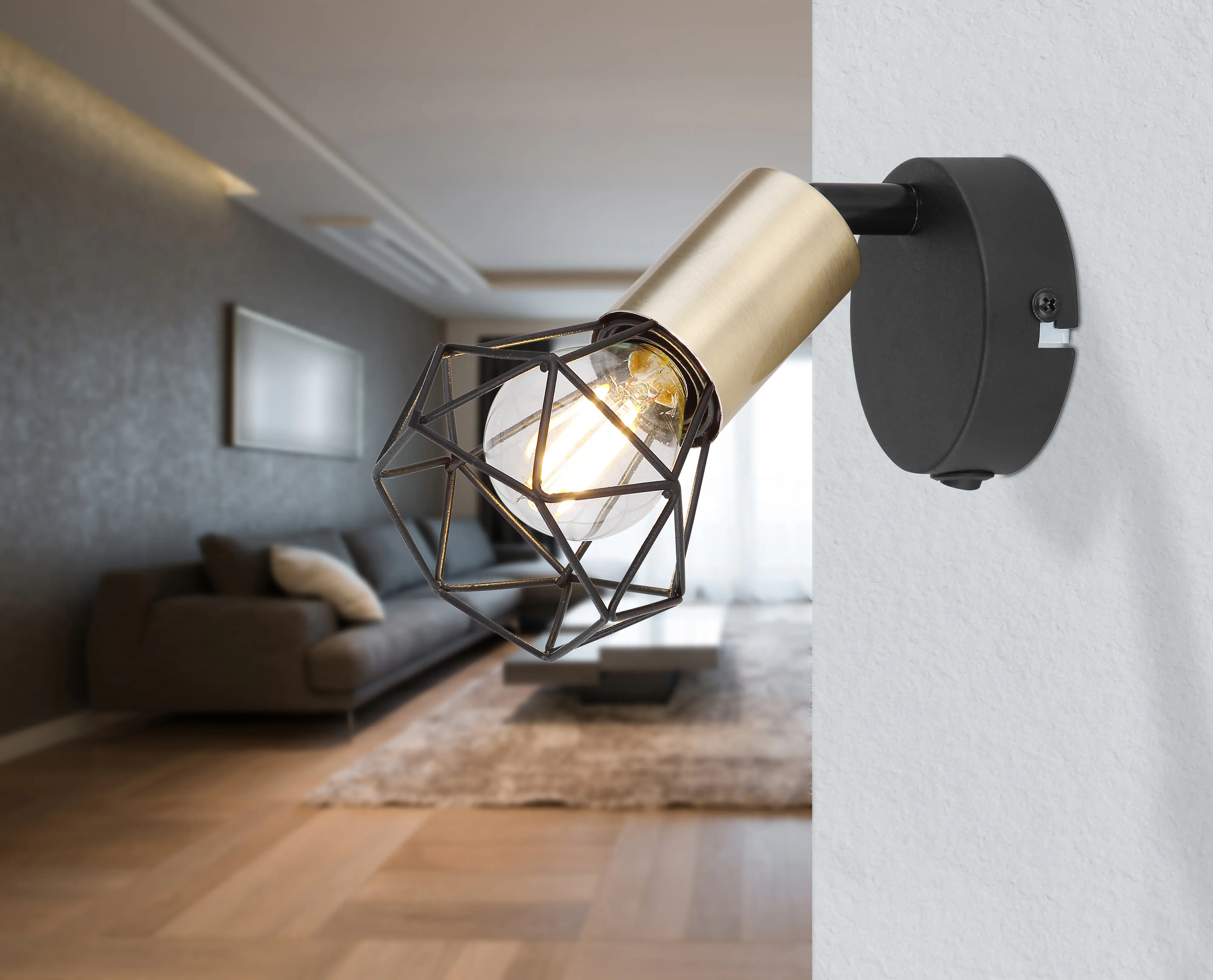 Globo 1er Spot Xara l schwarz-messing 13,5 x 8 cm E14, max.40 W