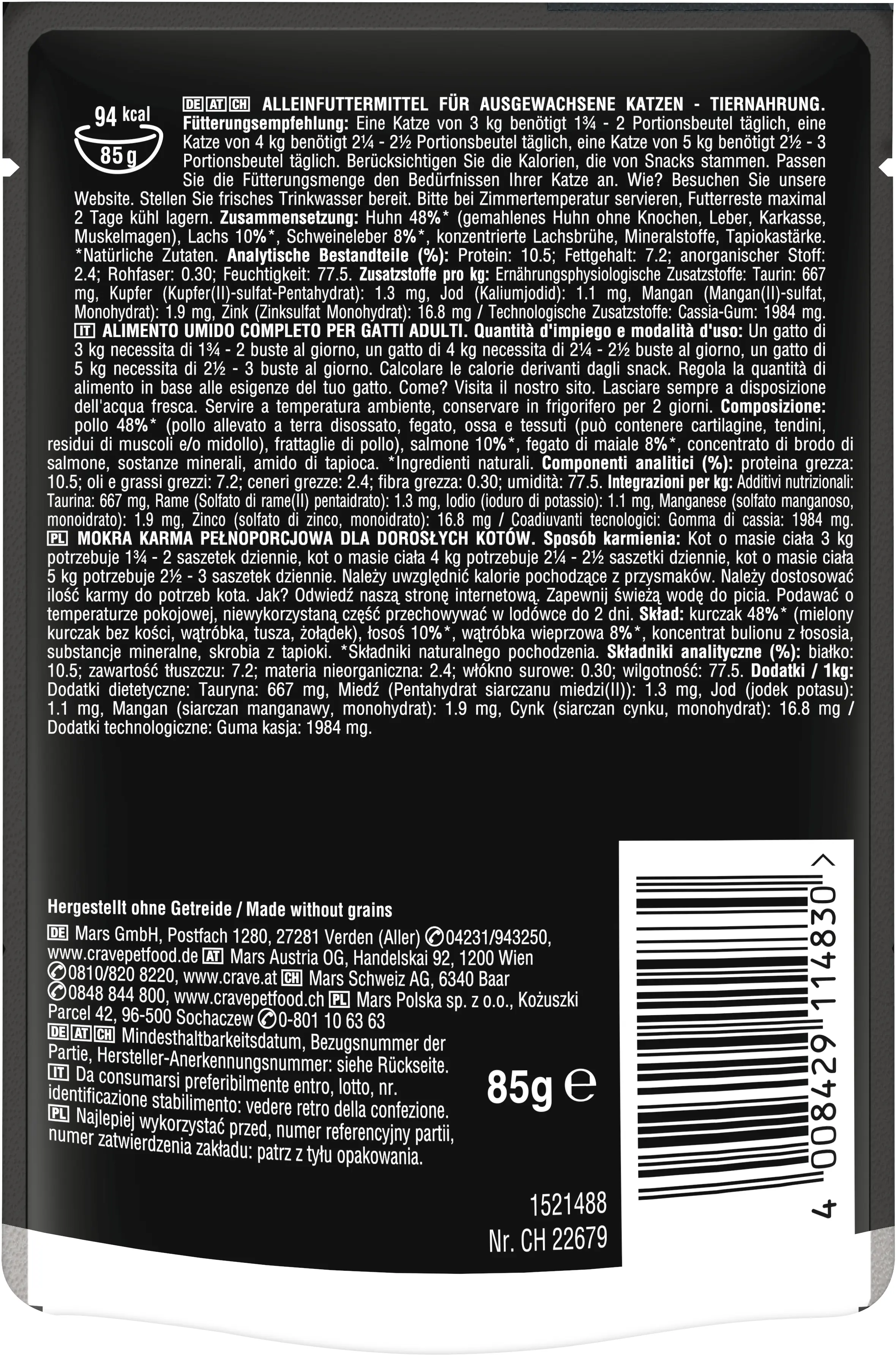 Crave Adult Pastete mit Lachs und Huhn Katzenfutter 85 g