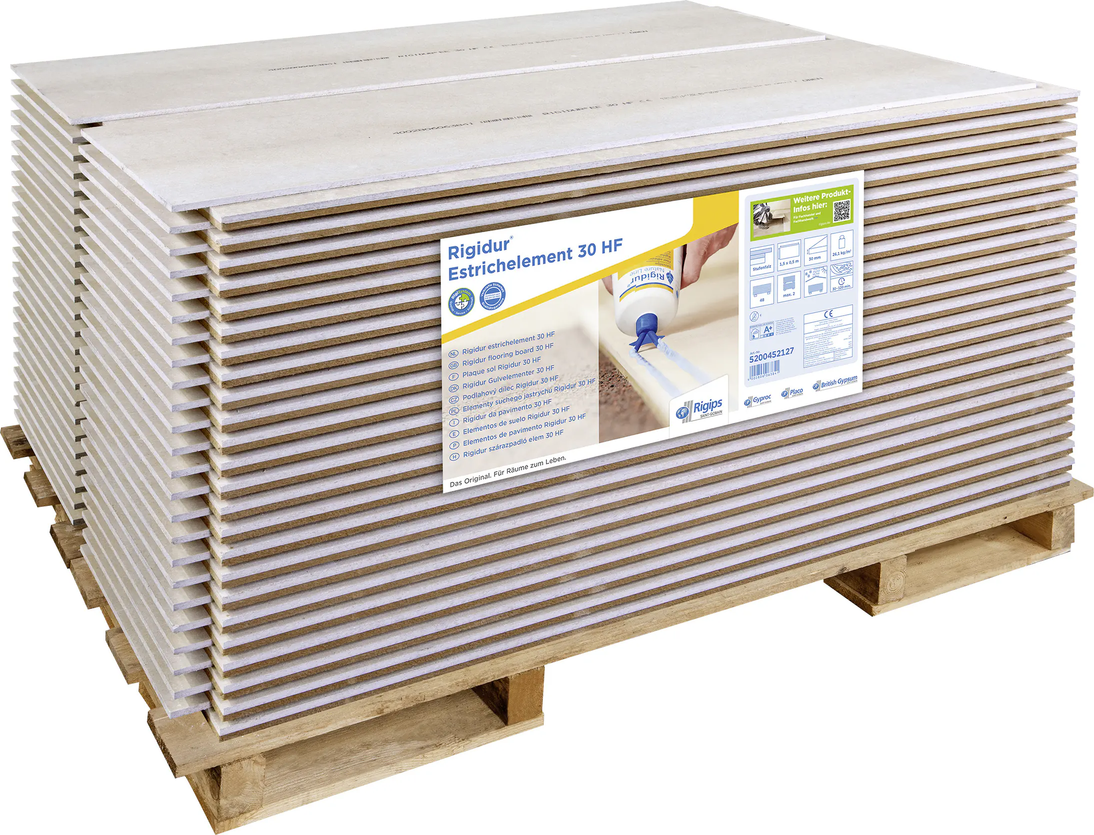 Rigidur Gipsfaser-Estrichelement mit Holzweichfaser-Kaschierung 150 x 50 cm x 30 mm