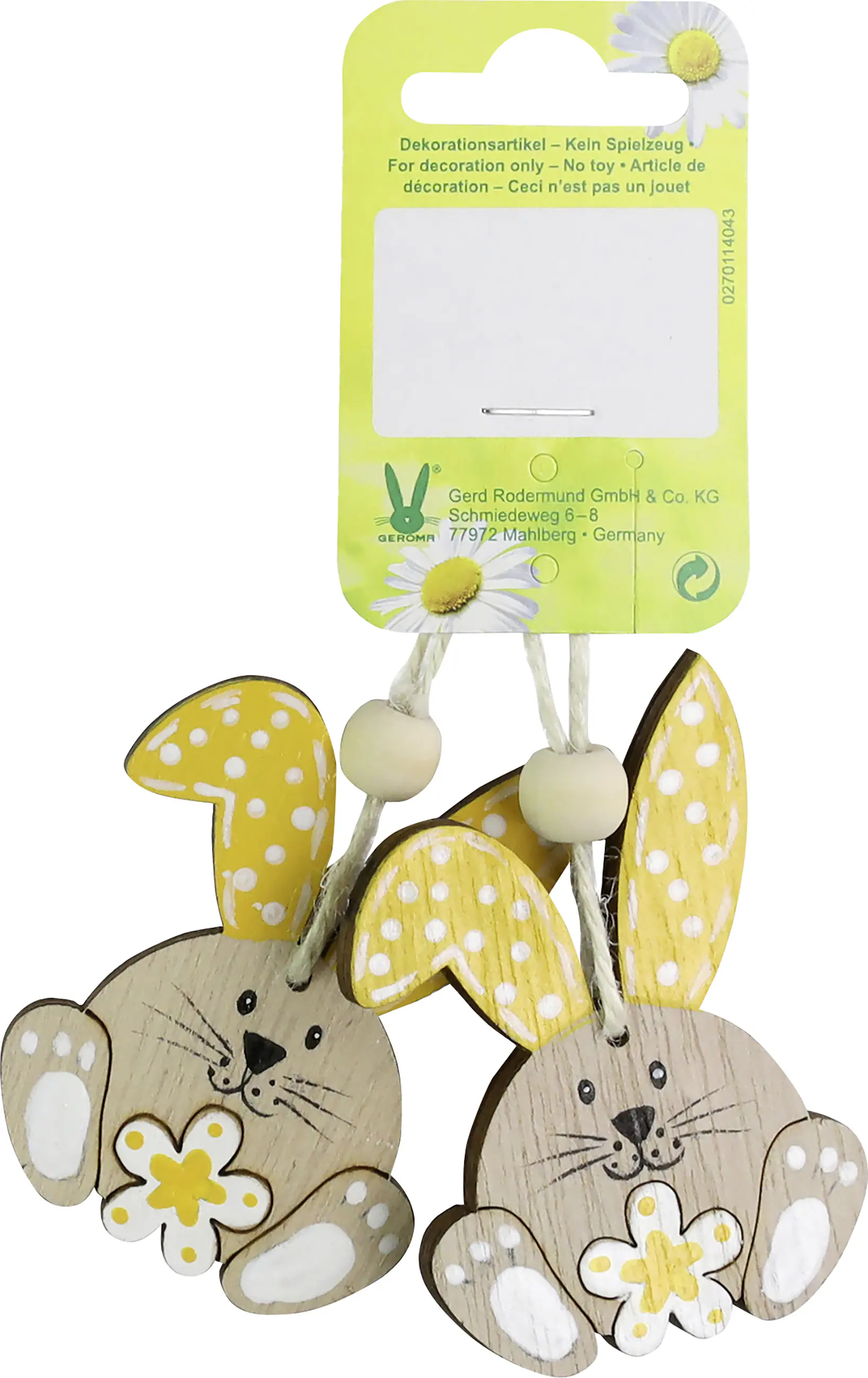 Dekohänger Osterhasen Holz 6,7 x 4,7 cm gelb weiß natur