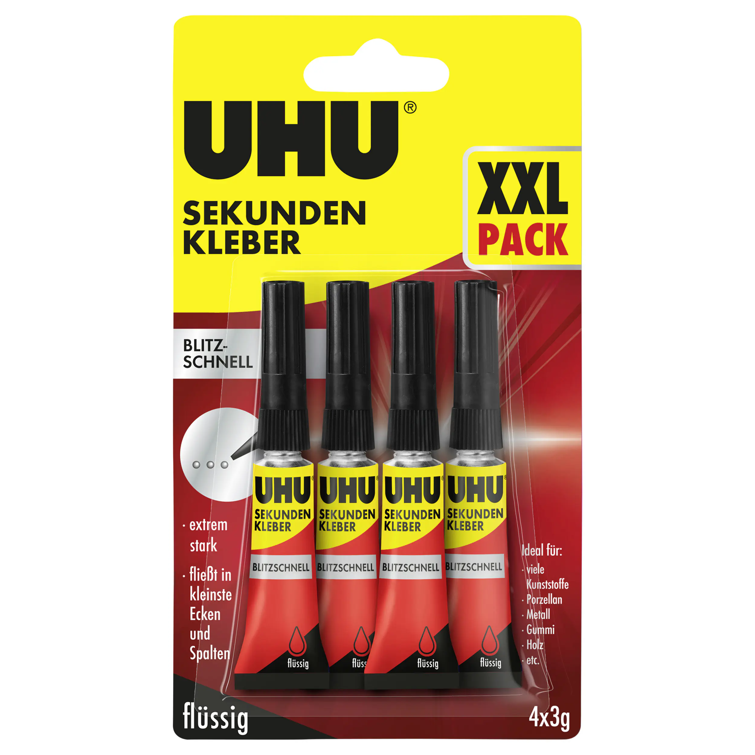 UHU Sekundenkleber blitzschnell flüssig 4 x 3 g