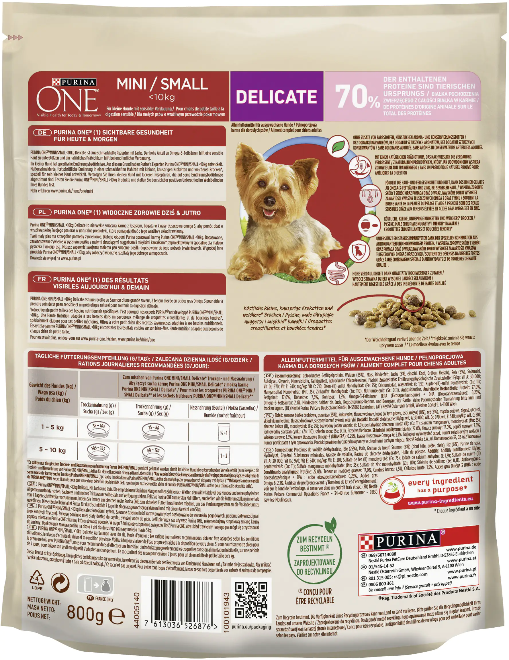 Purina One Hundetrockenfutter Adult Mini 800 g Lachs