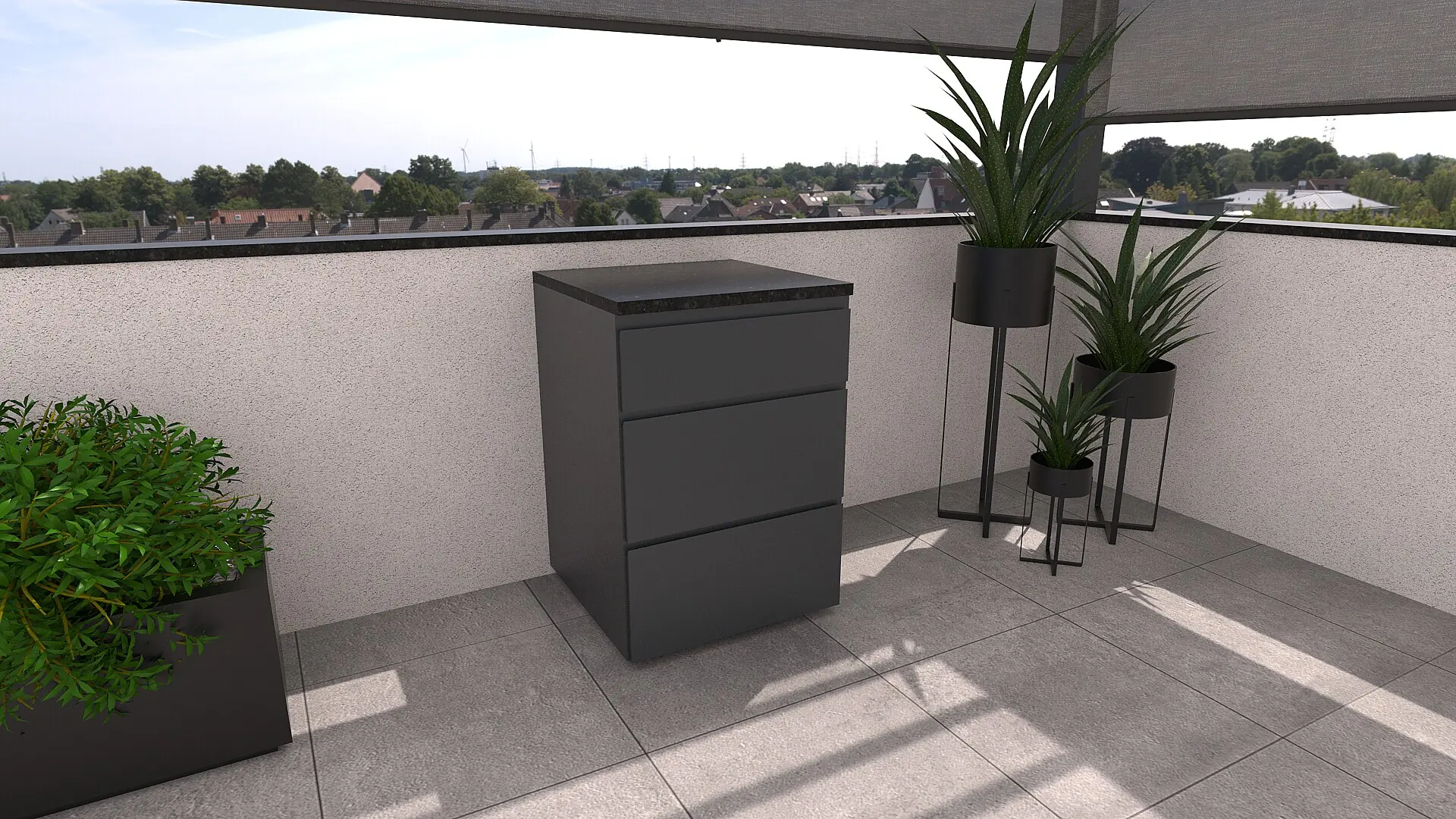 Bellano Living Eck Element für Outdoorküchen inkl. 3 Schubladen anthrazit granit