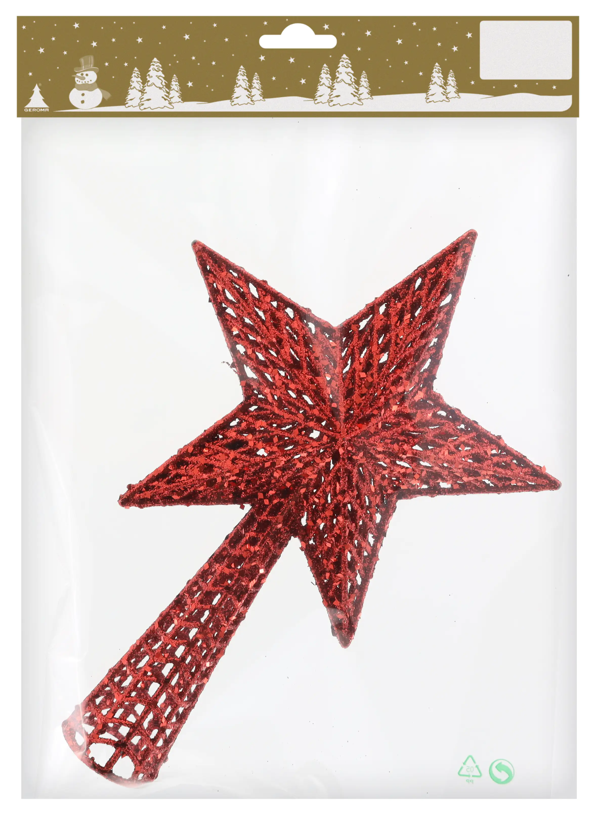 Baumspitze Stern rot mit Glitter 27 cm Baumspitze Stern rot mit Glitter 27 cm