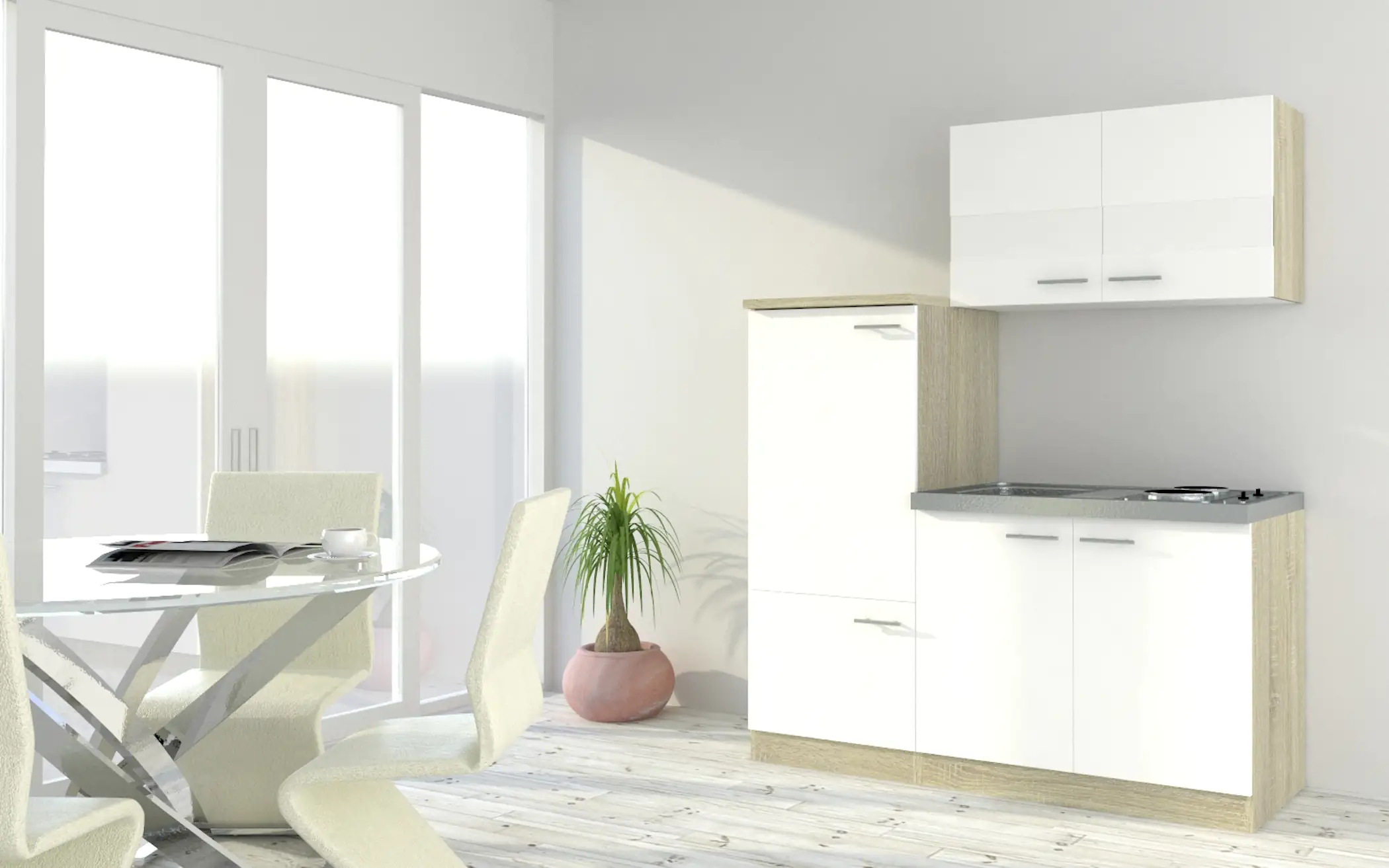 4260641222575 Respekta Economy Küchenblock 160 cm weiß, Eiche Sonoma, KB160ESW