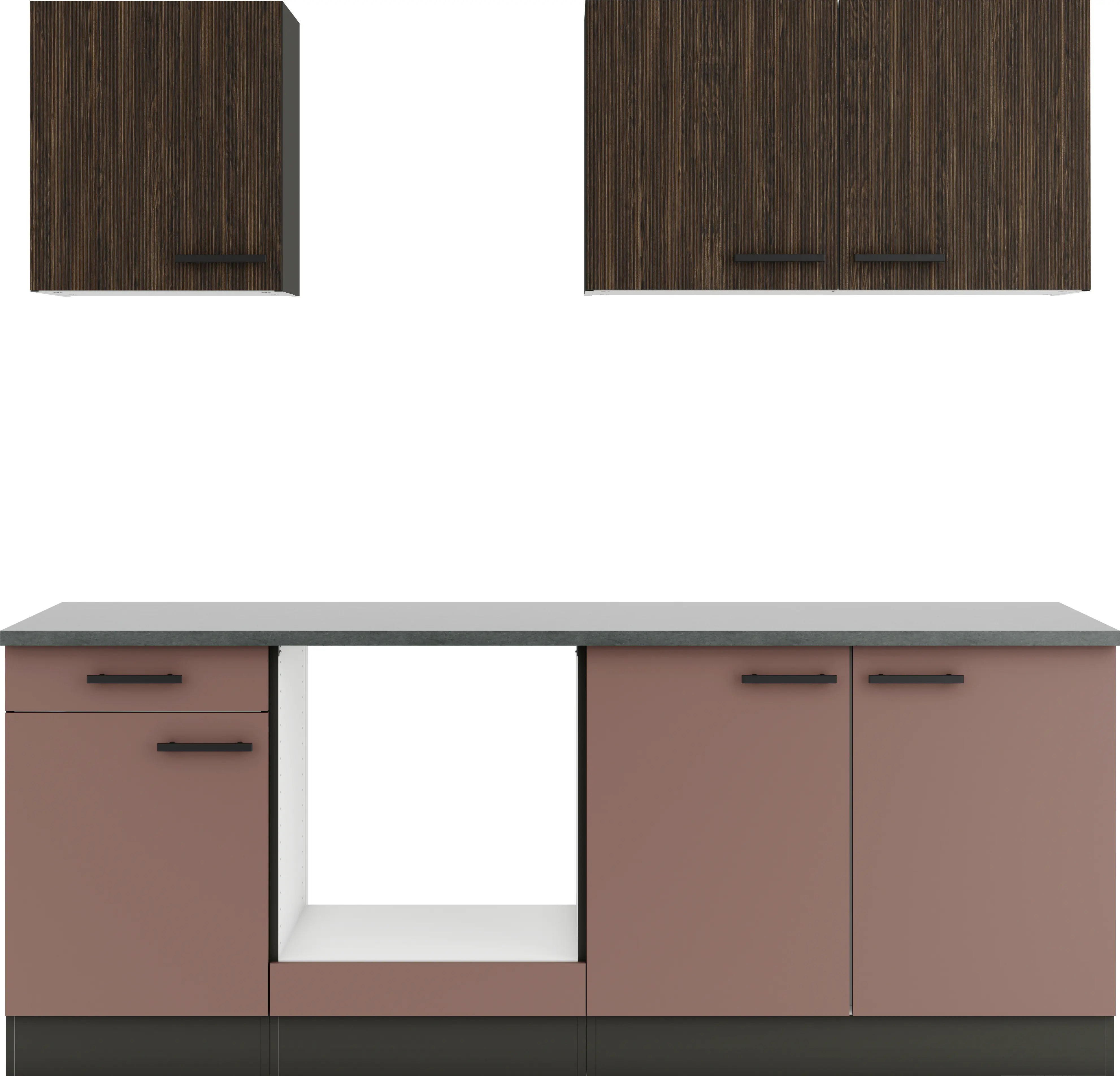 Optifit Küchenzeile Rimini 409/Nizza 407 ohne Geräte nussbaum/rostrot 210 cm