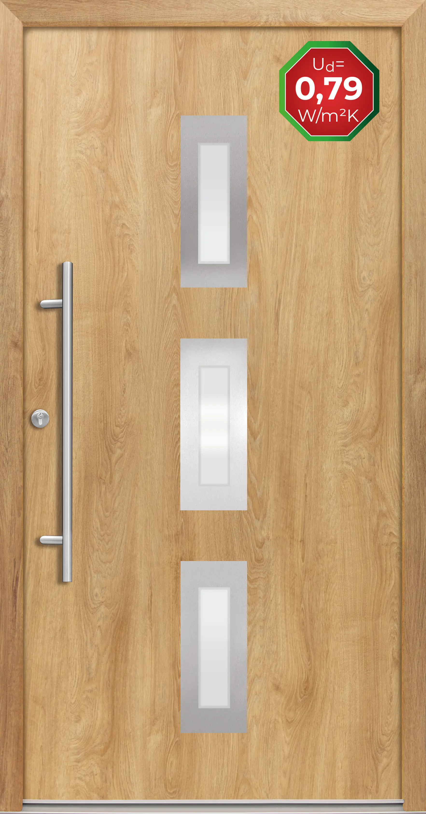 Splendoor Haustür Passivedoor Premium B02 Eiche Natur DIN Links 110 x 210 cm