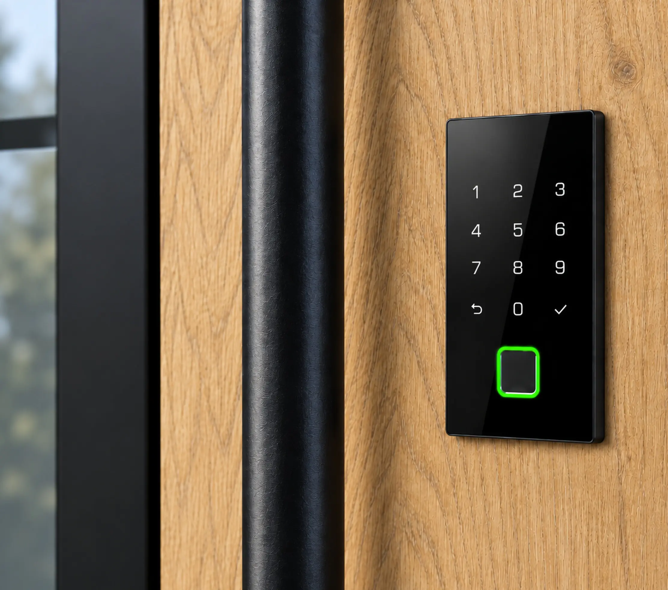 Splendoor Haustür Passivedoor Premium B06 Aluminium/Stahl Eiche BlackDesign DIN links 98 x 208 cm mit Tastatur & Fingerscan