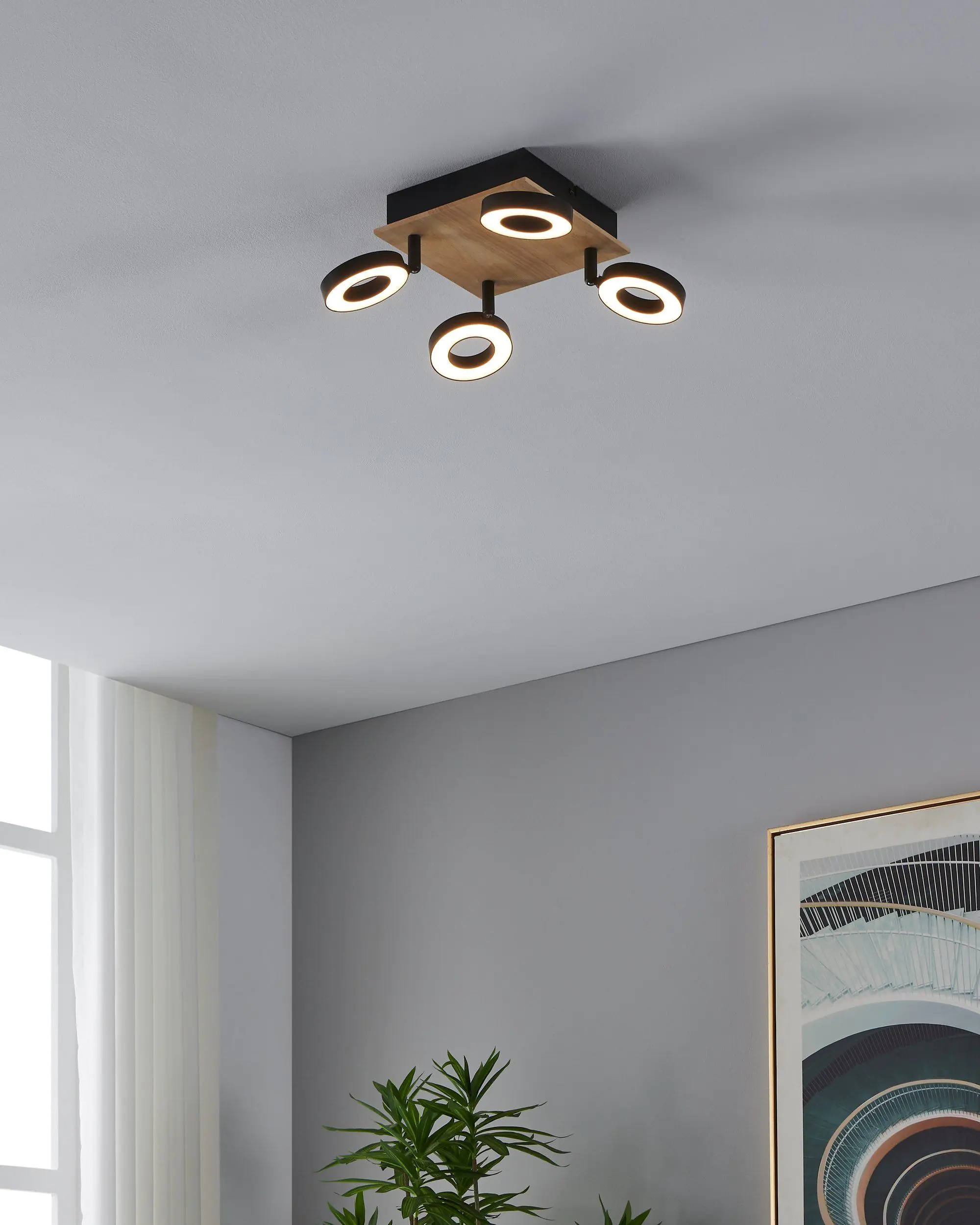 Eglo 4er LED Spot Rielves natur schwarz 17 x 17 cm