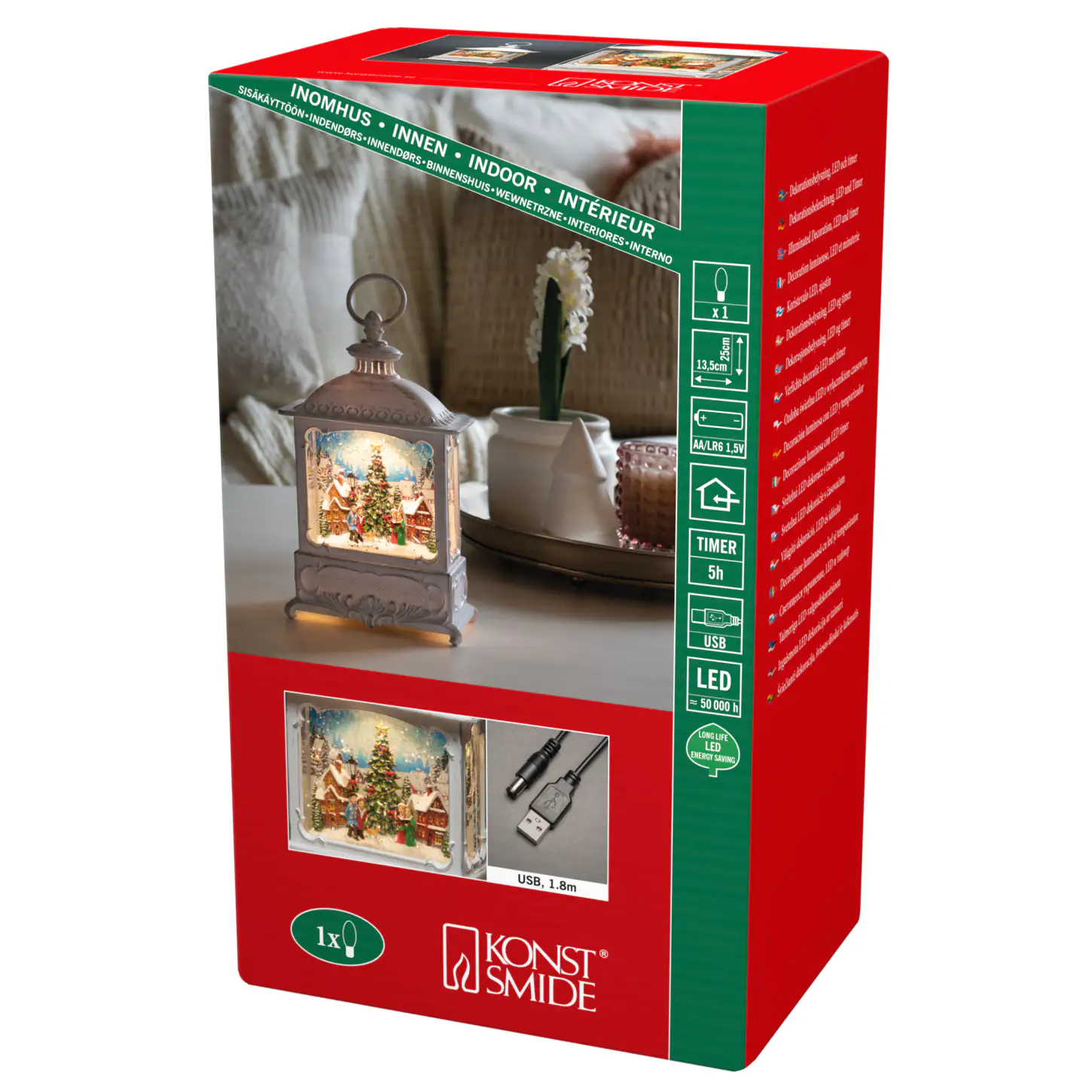 Konstsmide LED Wasserlaterne weiß Weihnachtsmarkt 13,5cm x 8,5cm x 25cm