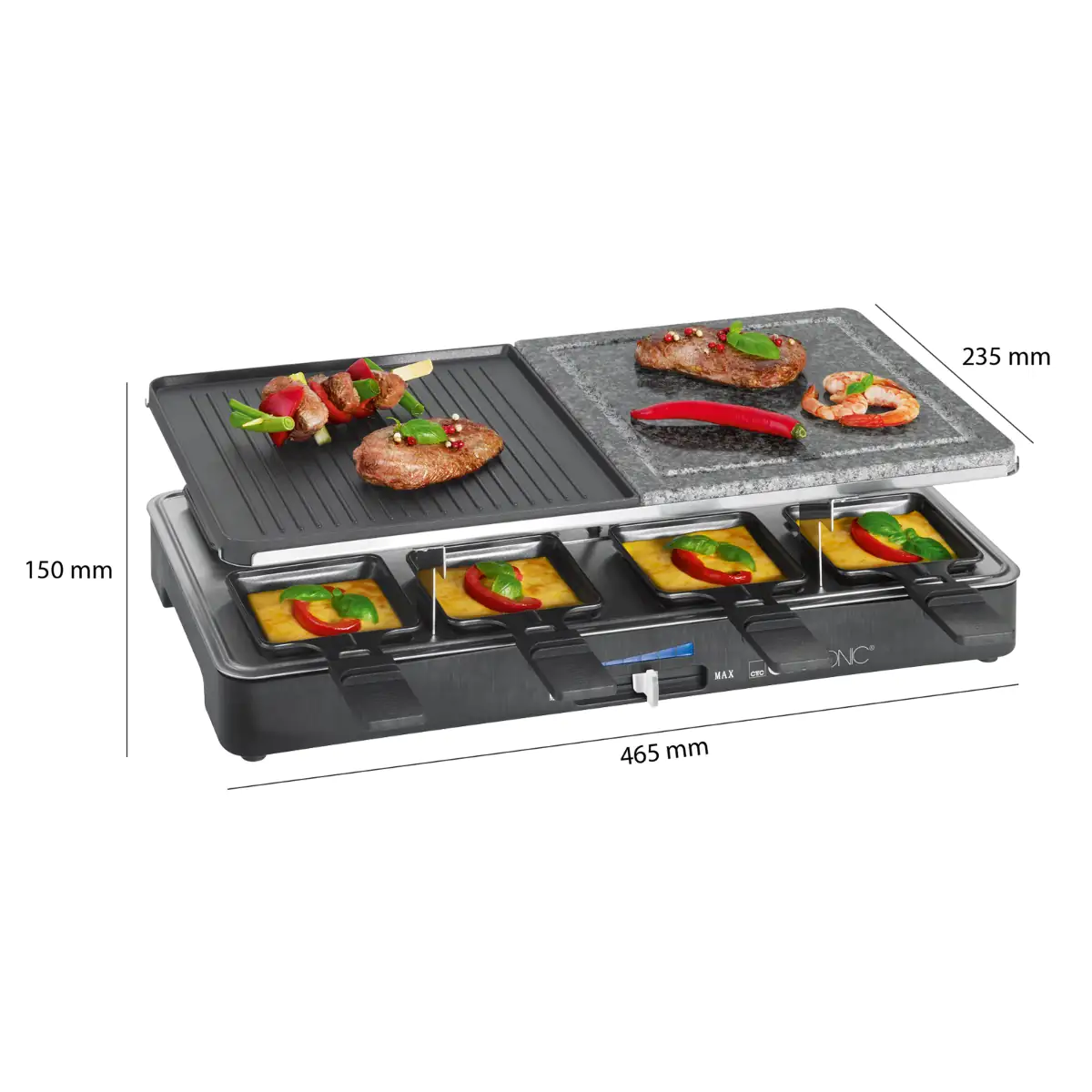 Clatronic 2 in 1 Raclette-Grill RG 3518 Grillfläche: ca. 46 x 23 cm Clatronic 2 in 1 Raclette-Grill RG 3518 Grillfläche: ca. 46 x 23 cm