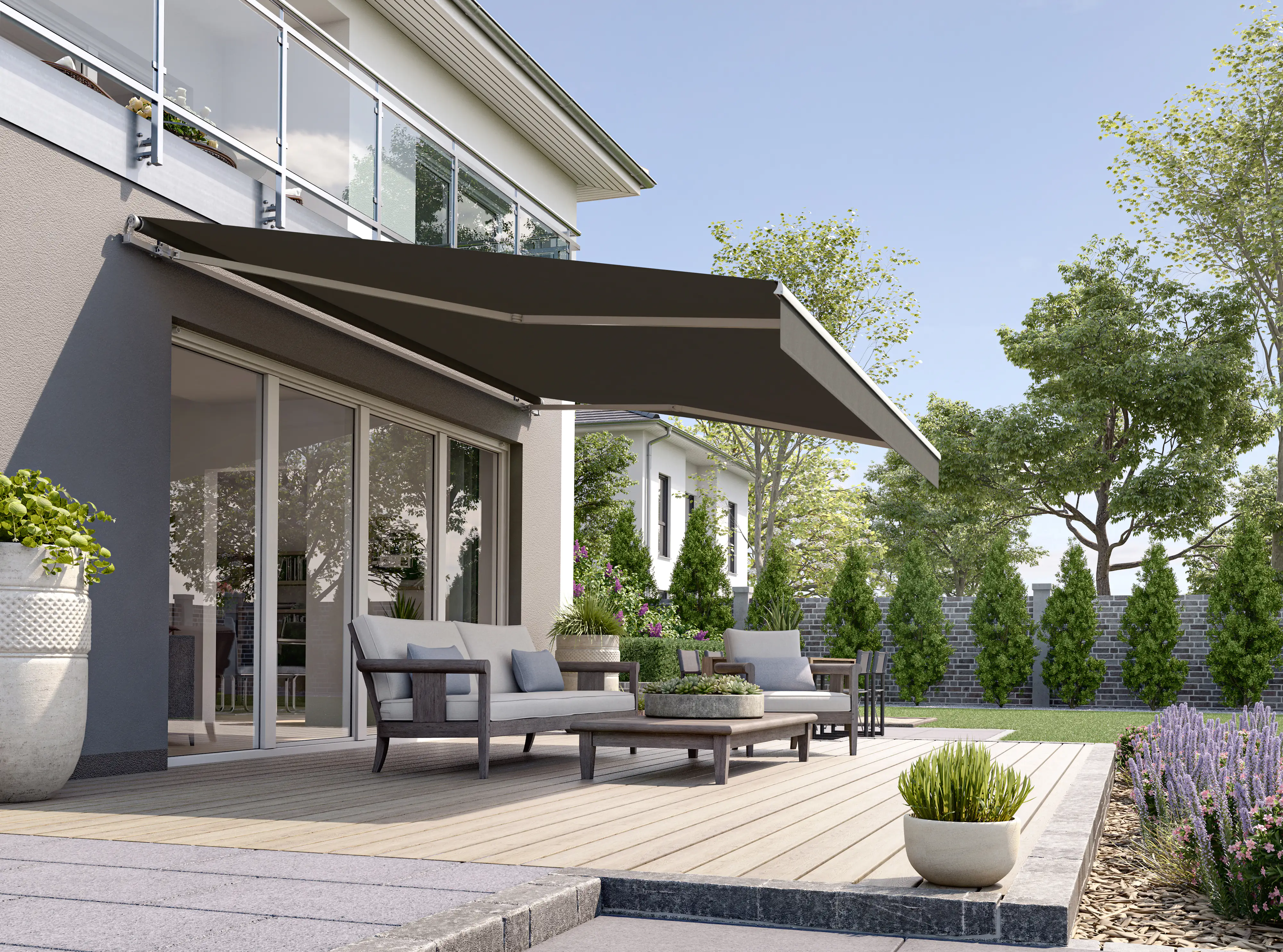 Gelenkarmmarkise Classic dunkelgrau struktur inkl. Motor, Handsender, Solar Panel