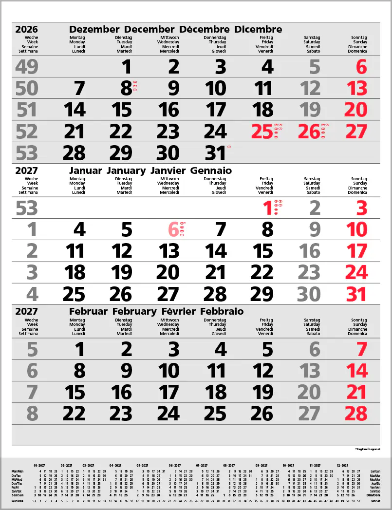 Korsch Kalender 3-Monats-Planer Comfort 2027 grau