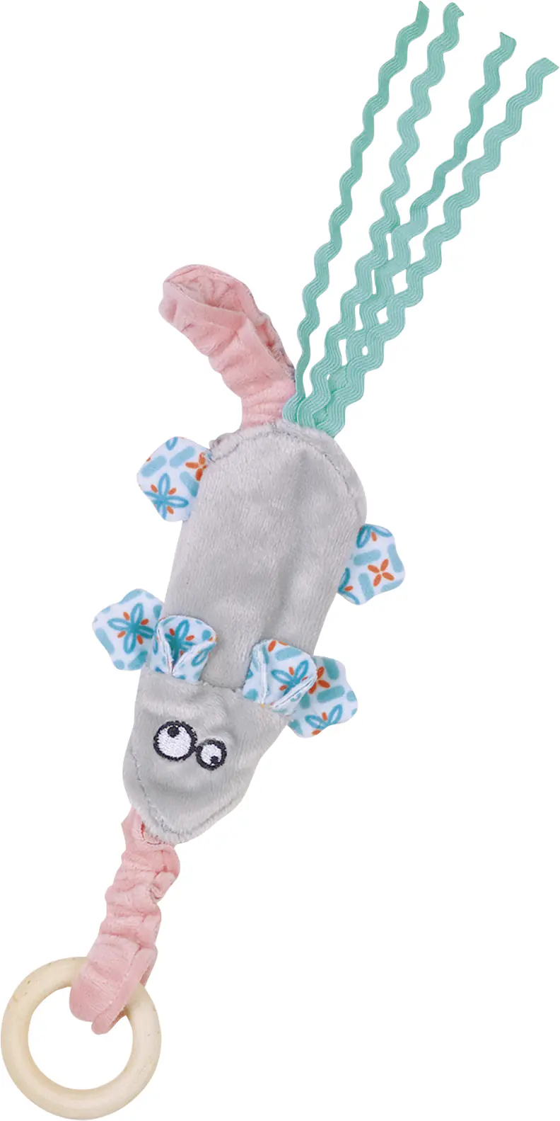 Nobby Plüsch Maus elastisch mit Holzring 29,5 cm blau