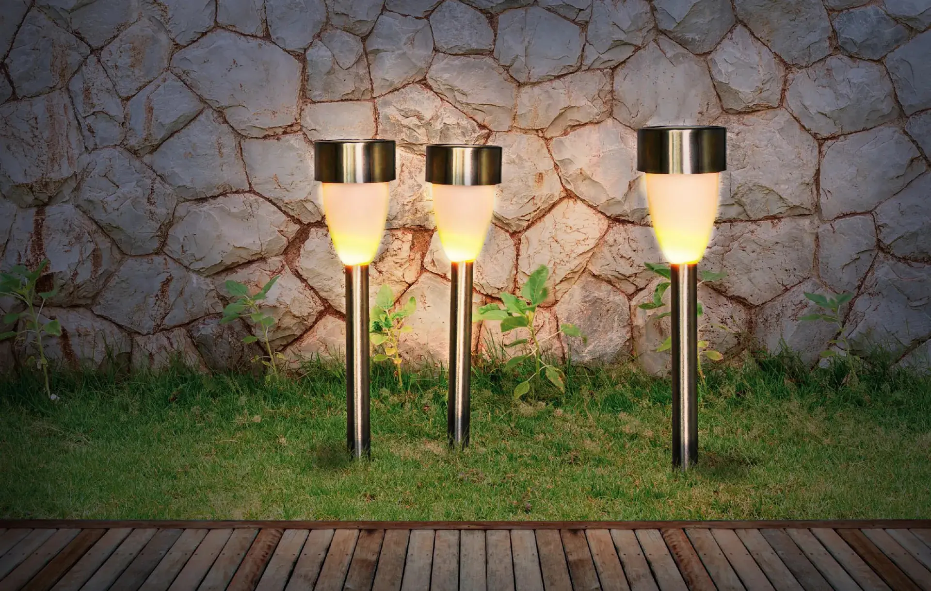 Globo Lighting LED Solarleuchte mit Flacker-Effekt Edelstahl 3er Set