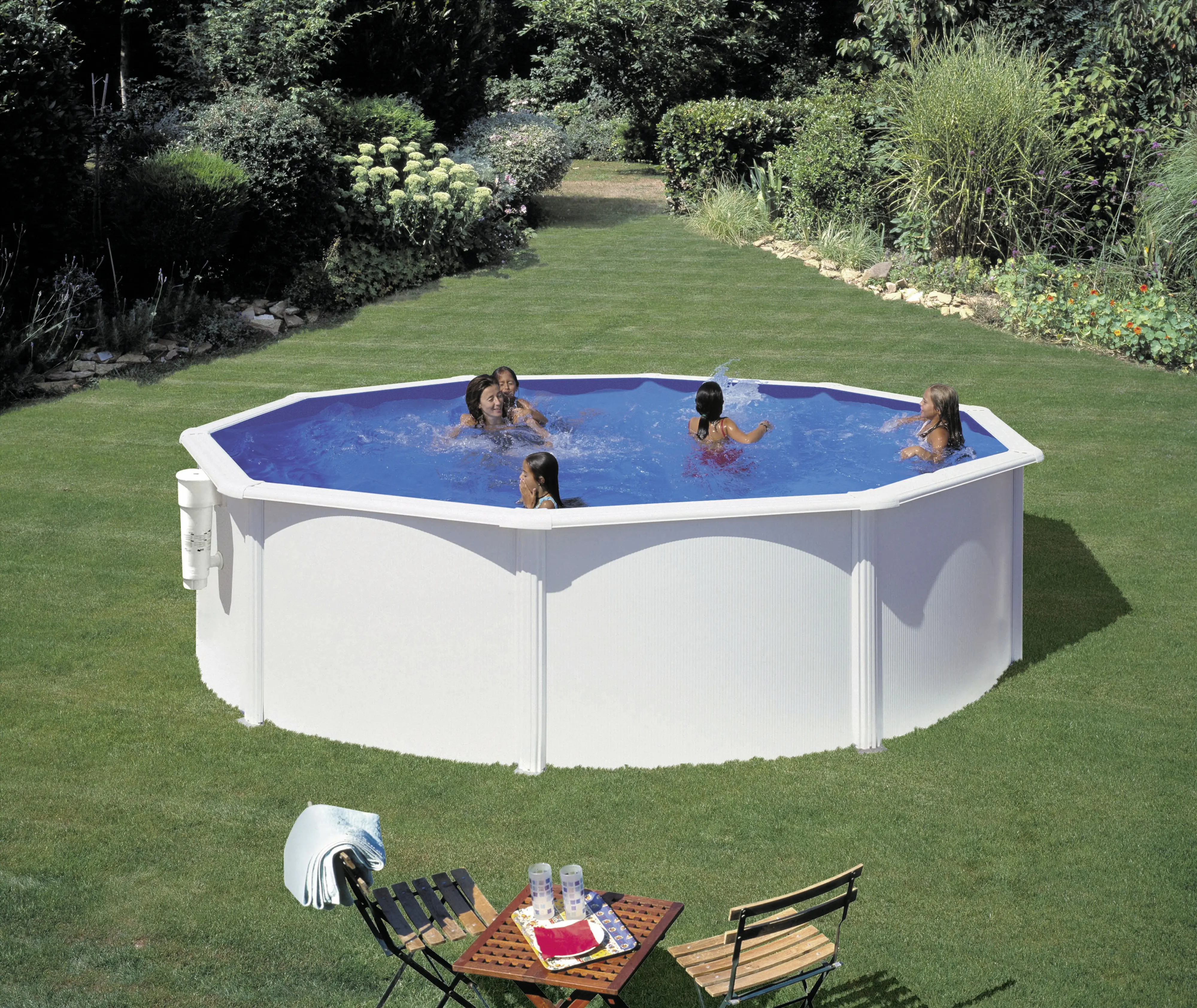 Gre Stahlwandpool Bora Bora Komplettset rund Ø 370 x 120 cm weiß