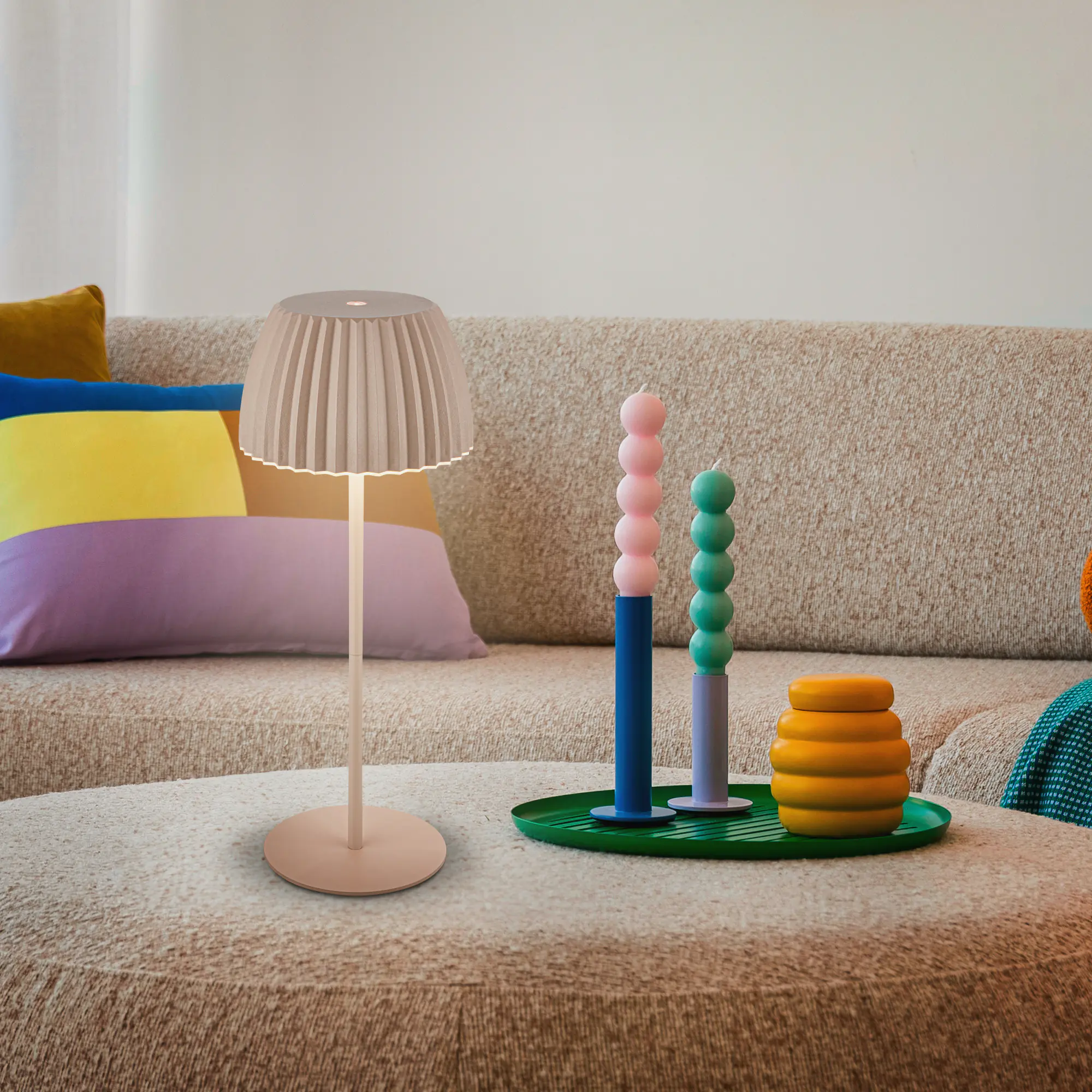 Briloner LED-Tischleuchte Riffle mit Akku beige dimmbar