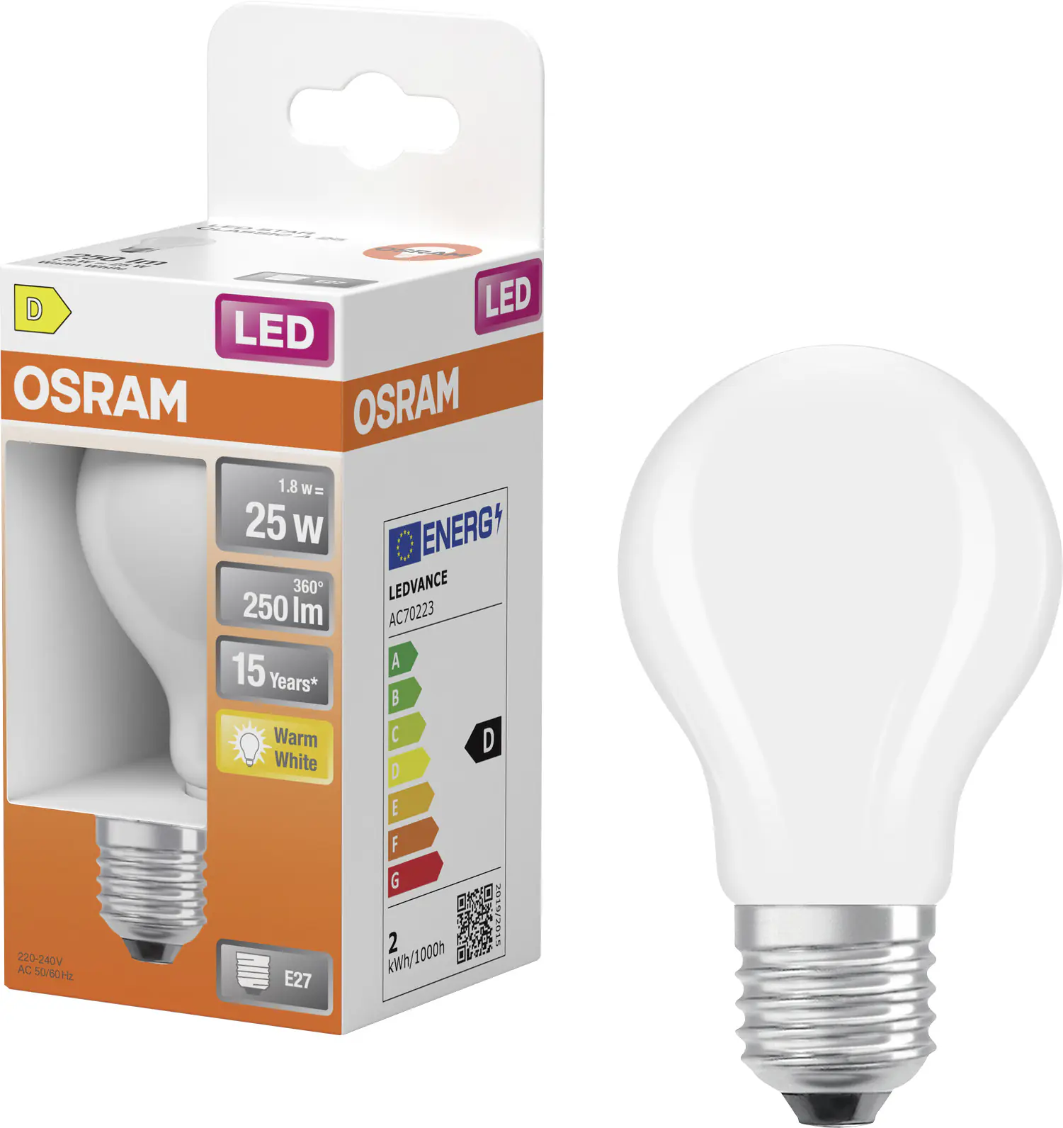 Osram LED Leuchtmittel E27 Star Classic 1,8W matt warmweiß