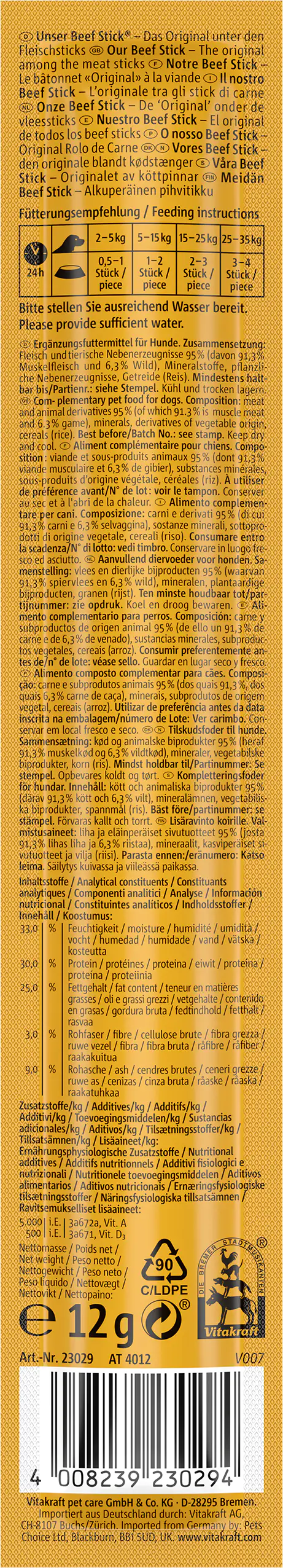 Vitakraft Beef Stick® Wild 1 Stück / 12 g Vitakraft Beef Stick® Wild 1 Stück / 12 g