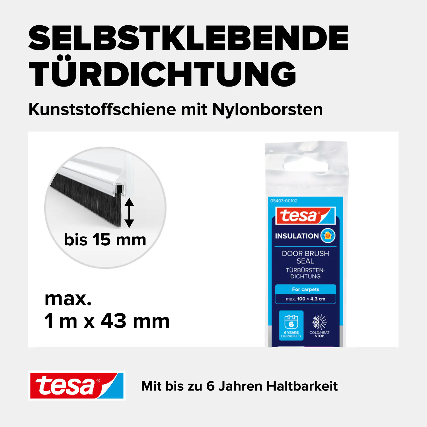 tesa Moll Türdichtschiene Standard weiß, für Textilböden, für Spalten bis 15 mm