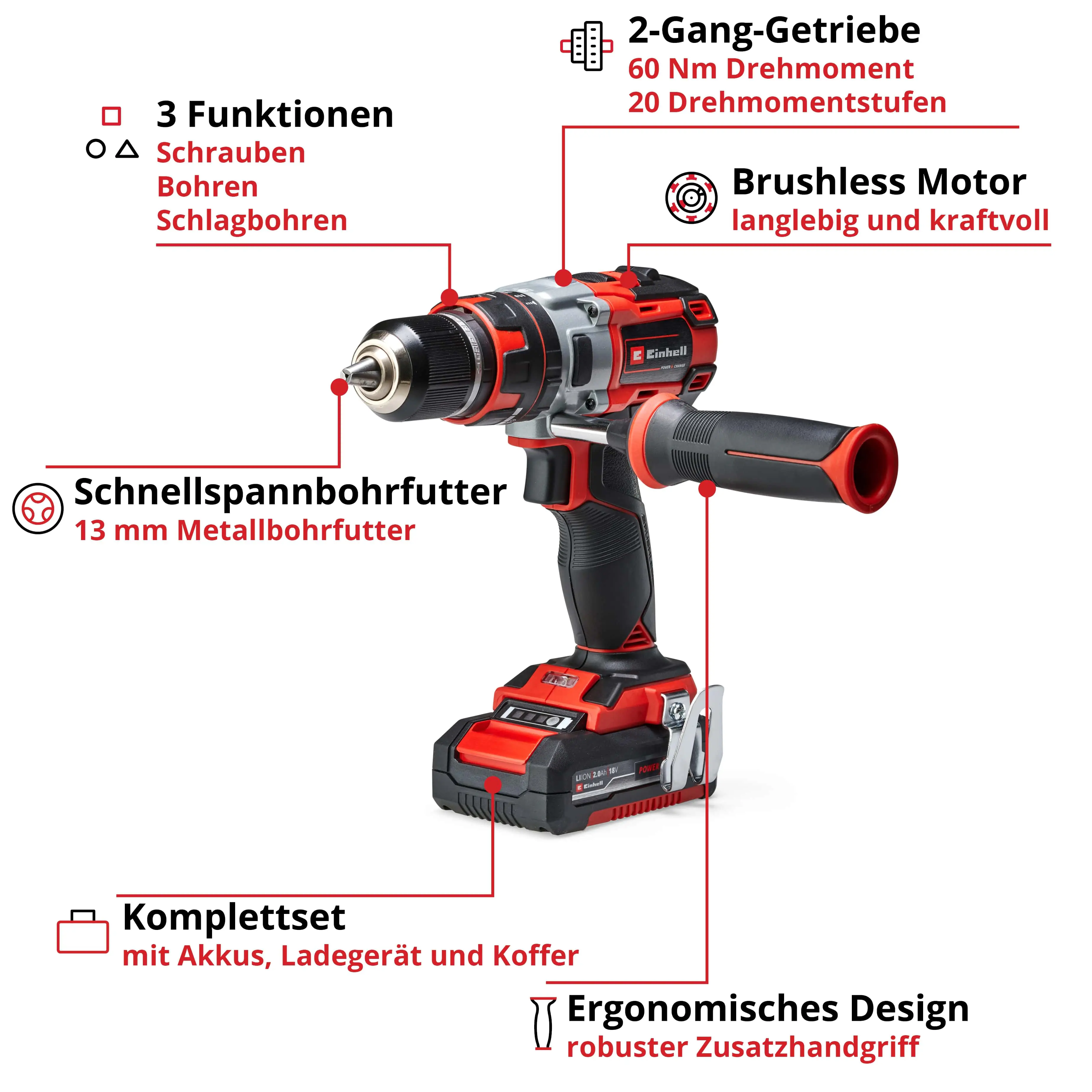 Einhell Professional Akku-Schlagbohrschrauber TP-CD 18 Li-i BL Set 2 Ah Einhell Professional Akku-Schlagbohrschrauber TP-CD 18 Li-i BL Set 2 Ah