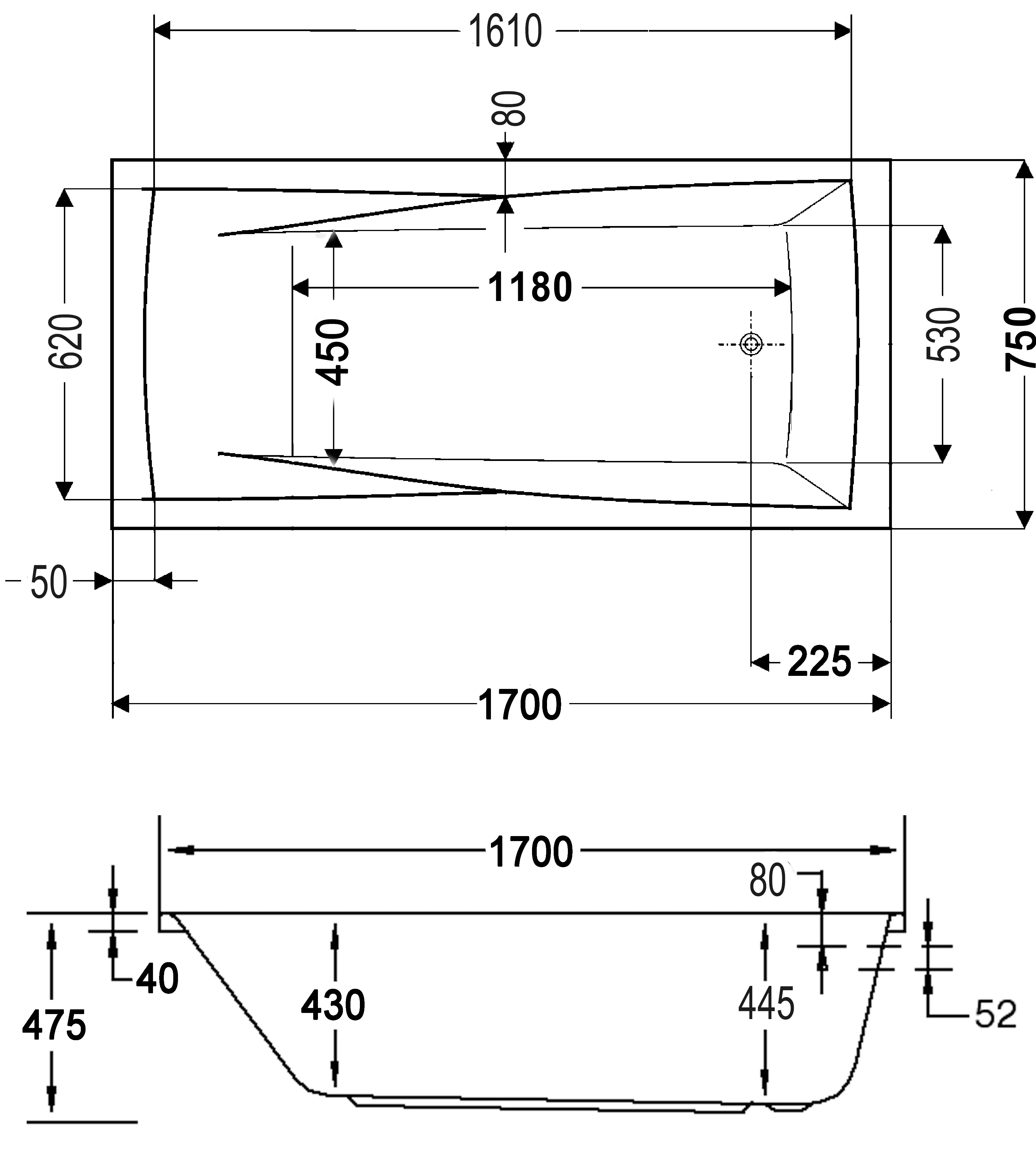 4005489045142_1687832 Ottofond Whirlpool-Badewanne Komplettset Atlanta 170 cm